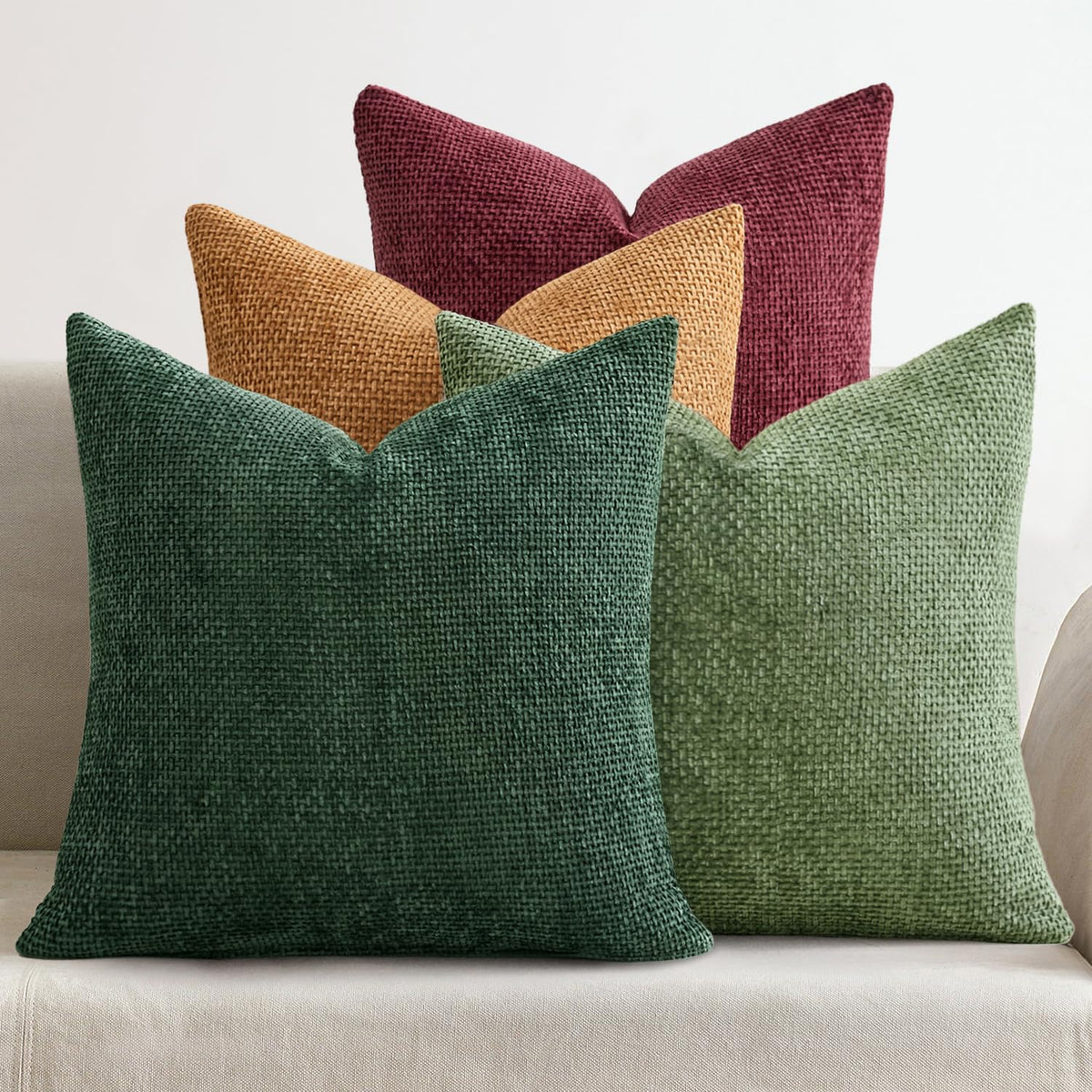 MIULEE Soft Decorative Chenille Pillow Covers Neutral 18x18 Pack of 4