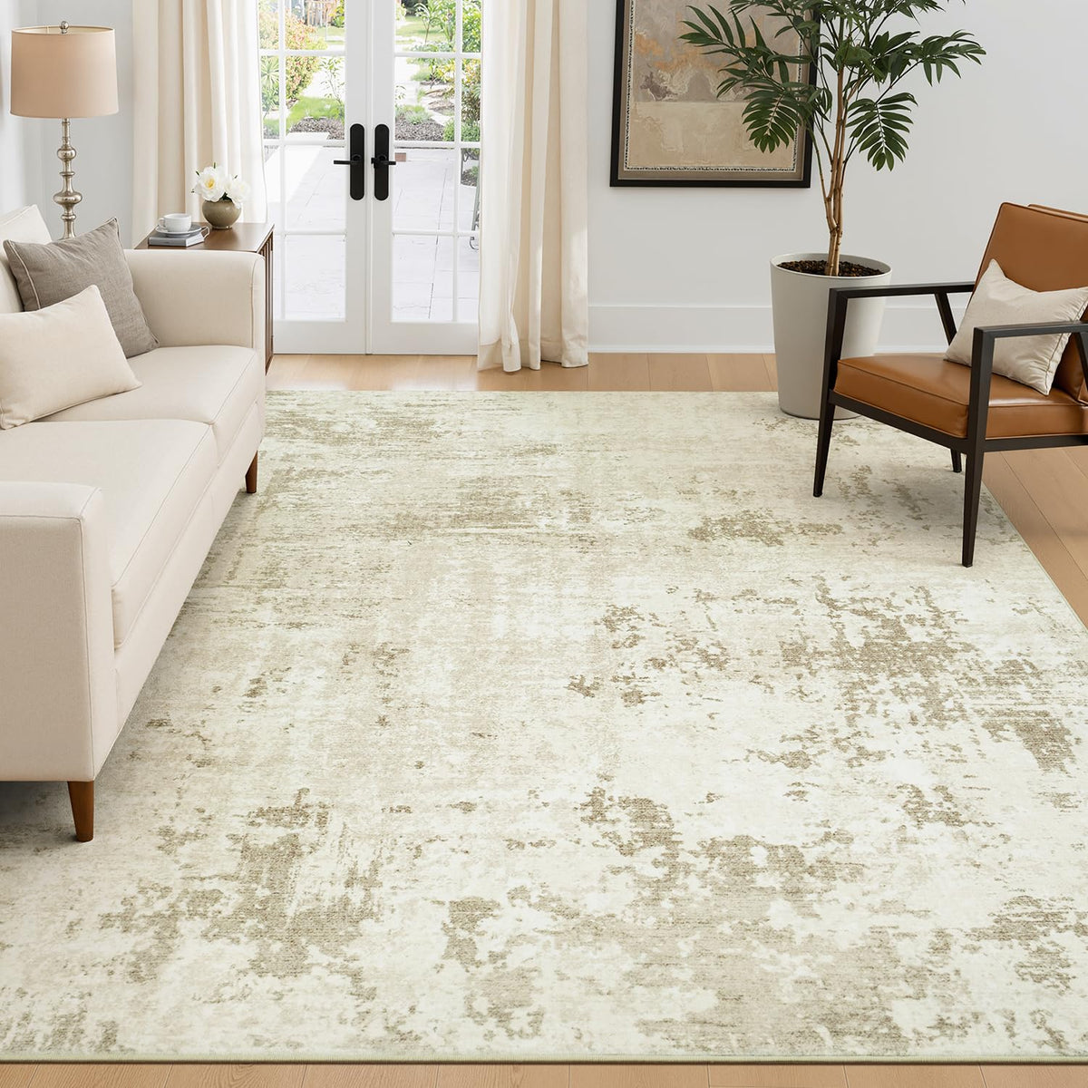 Rugflix 8x10 Area Rugs for Living Room, Washable Large Rug Stain-Resistant Low Pile, Modern Dark Carpet for Dining Room Home Office Kid Room Nursery Bedroom, Navy Blue/Black