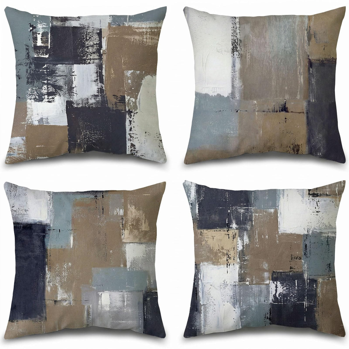 Set of 4 Blue and Grey Abstract Art Artwork Pillow Cover 18 x 18 Inch, Gallery Modern Decorative Throw Pillows Cushion Cover for Bedroom Sofa Living Room