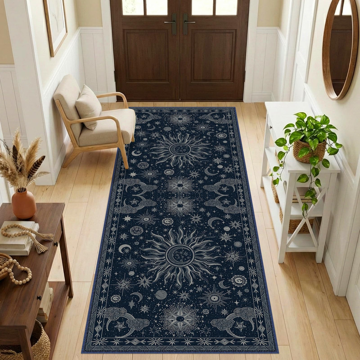 Vacuum-Friendly, 5x7 Washable Area Rug, Black Gold Beige Red