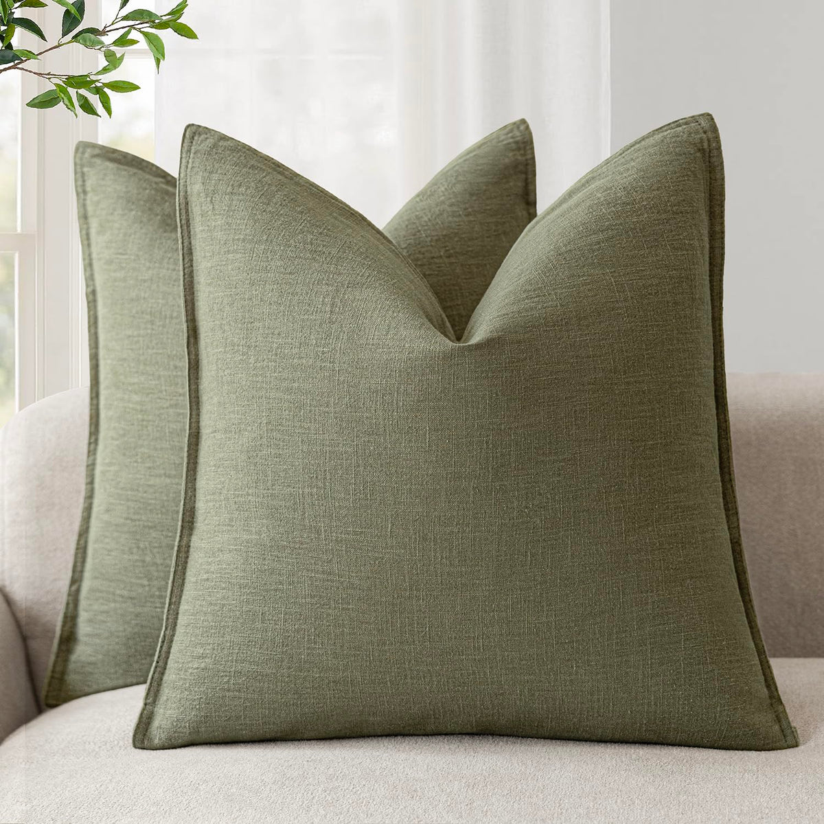 Foindtower Linen Solid Decorative Throw Pillow Covers 18x18 Natural Beige