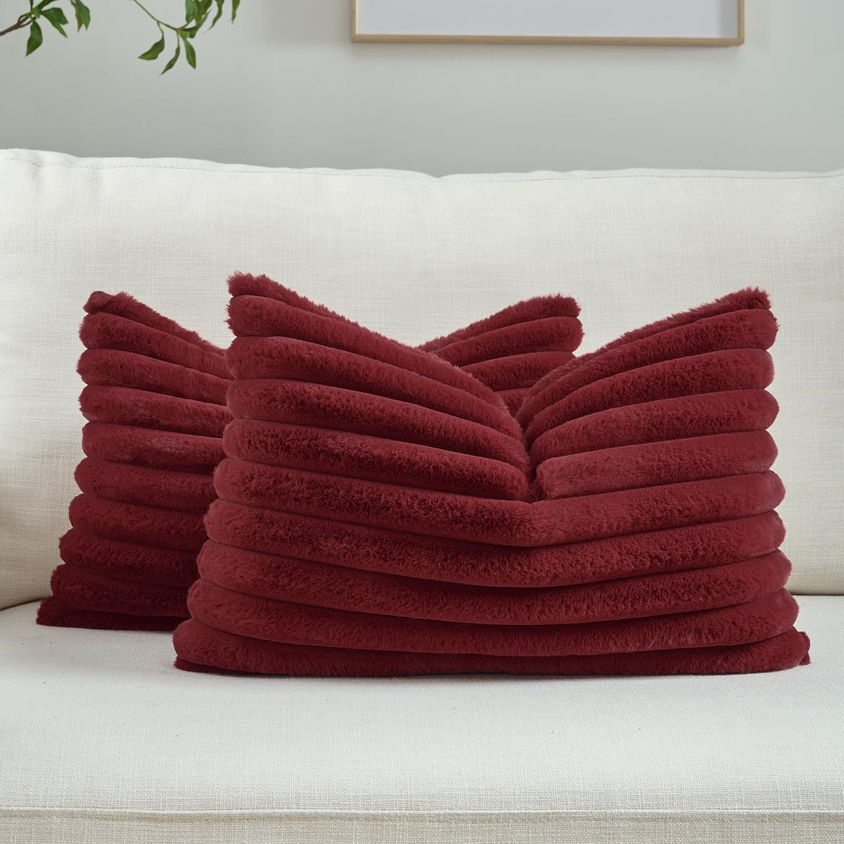 FUTEI Pack of 2 Faux Fur Throw Pillow Covers 18x18 Inch, Cream White