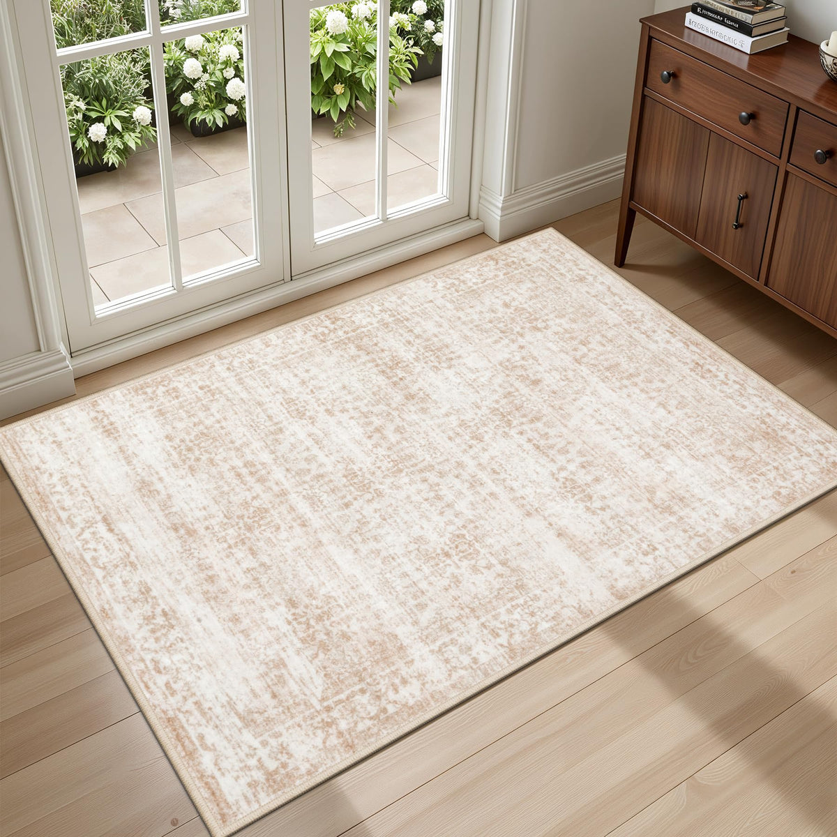 5x7 Area Rugs Living Room: Washable Vintage Rug for Bedroom Beige