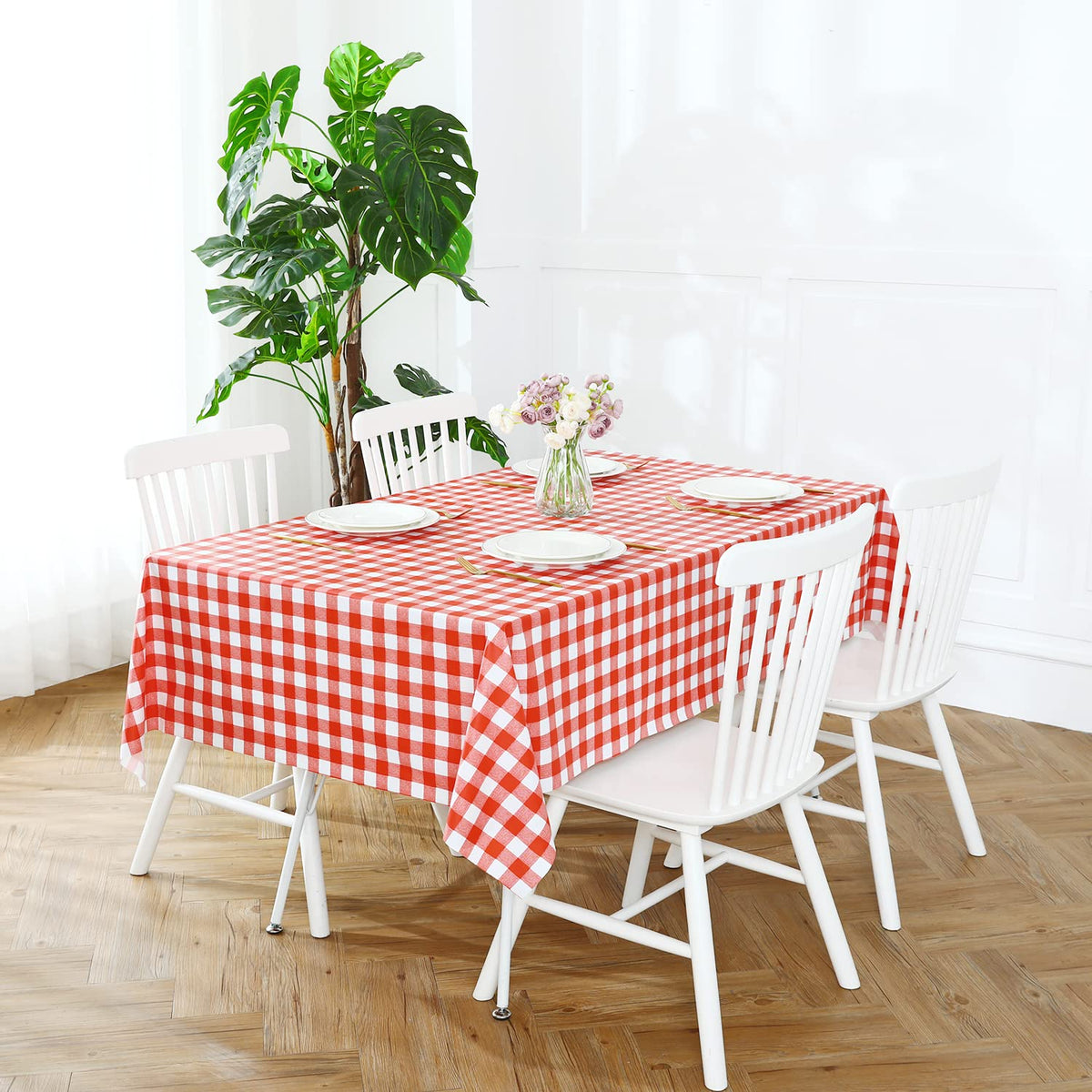 Romanstile Rectangle Vinyl Tablecloth, 100% Waterproof Buffalo Gingham Plastic Table Cloth, Heavy Duty Wipeable Checkered Table Covers for Outdoor, Camping, Picnic, Patio - 54 x 78, Light Blue