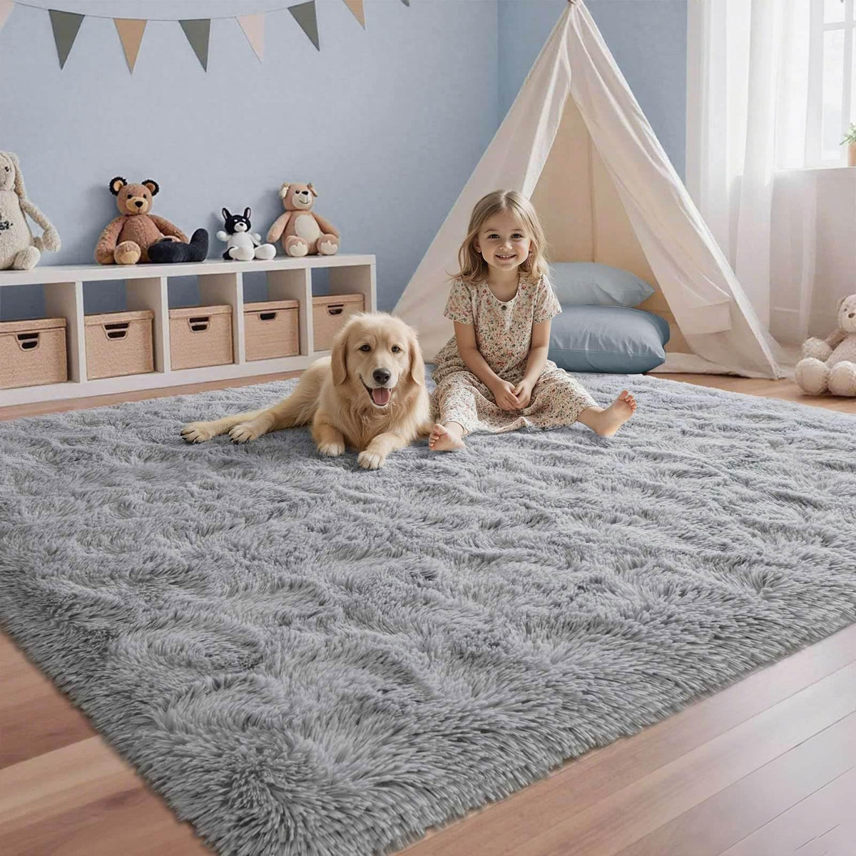 5x7 Black Area Rugs for Living Room, Large Fluffy Shag Bedroom Rugs Non-Slip, Ultra Soft Plush Carpet for Nursery Kids PlayRoom Dorm Office Indoor Modern Carpets