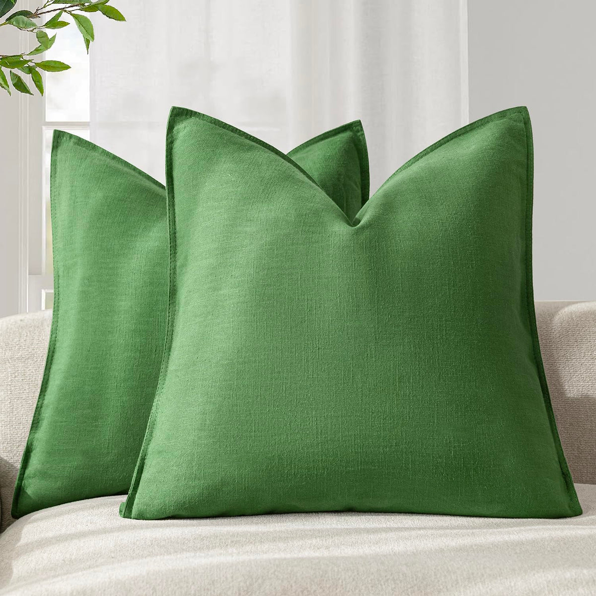 Foindtower Linen Solid Decorative Throw Pillow Covers 18x18 Natural Beige