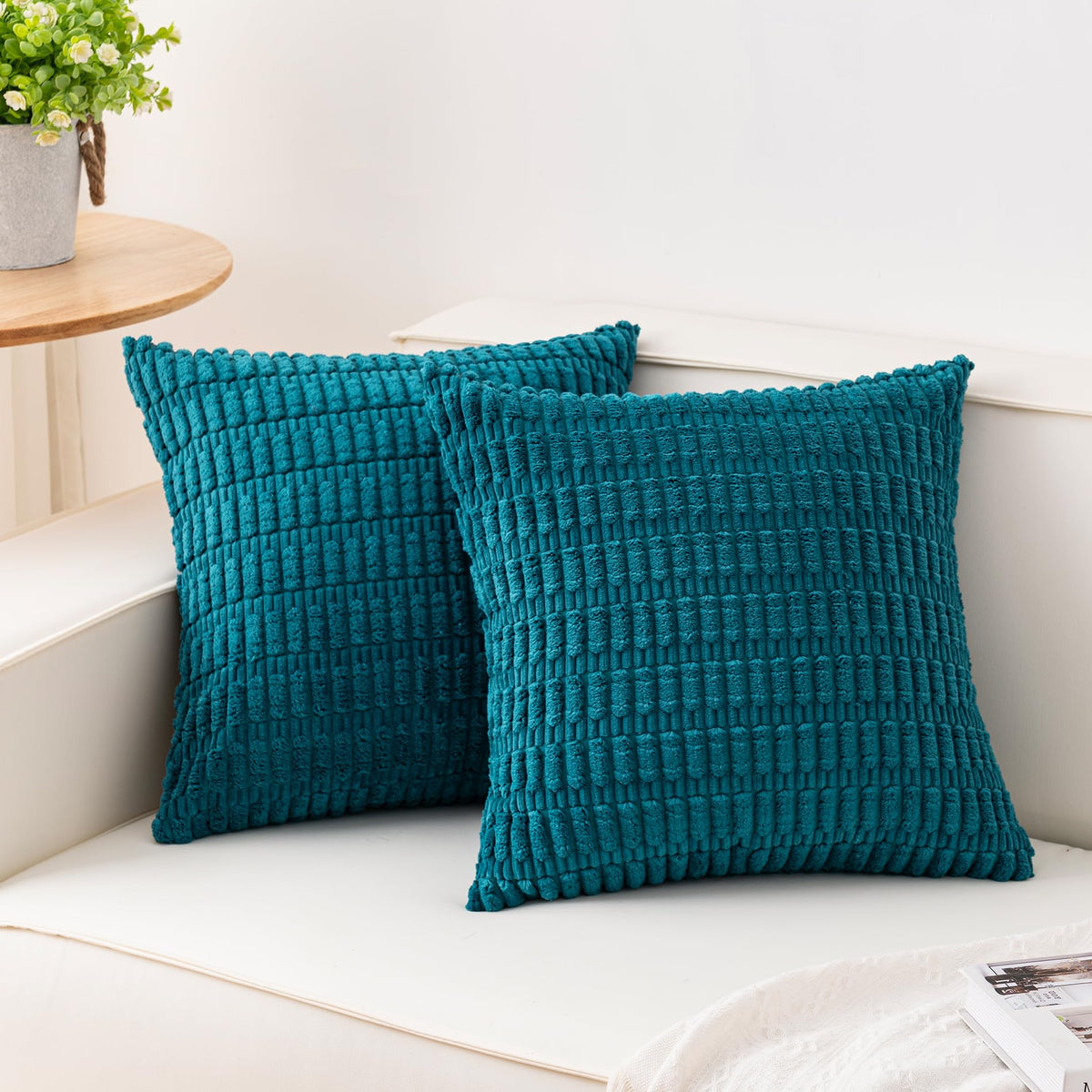 Pack of 2 Corduroy Decorative Throw Pillow Covers 18x18 Inch, Cream White