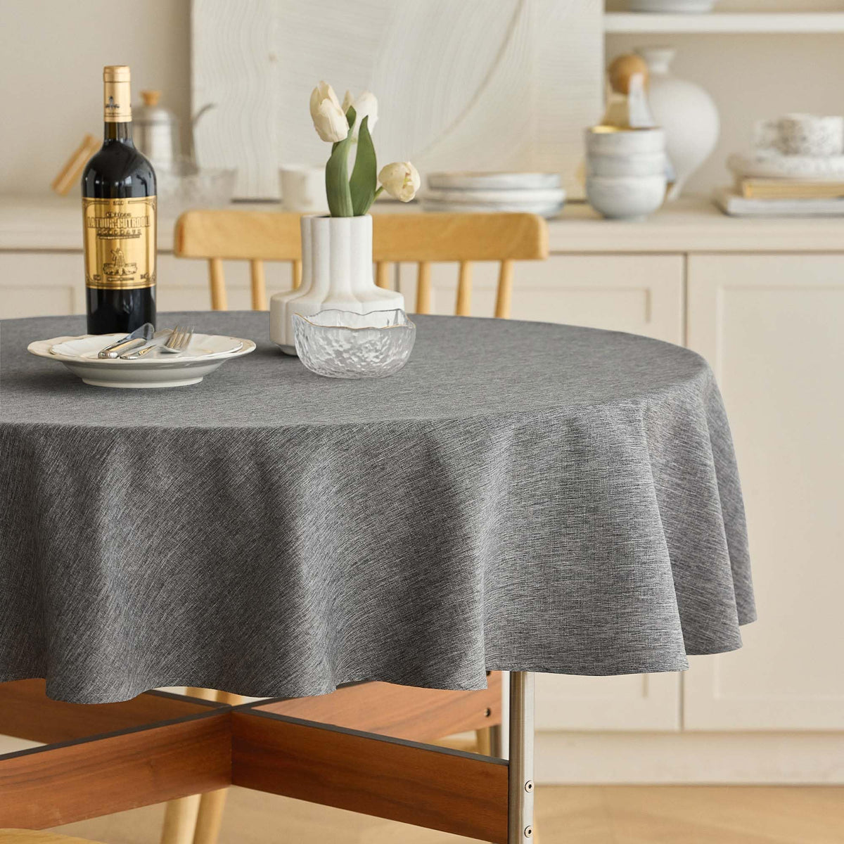 Decorelia Sage Green Linen Textured Tablecloth Rectangular 52 x70 Inch