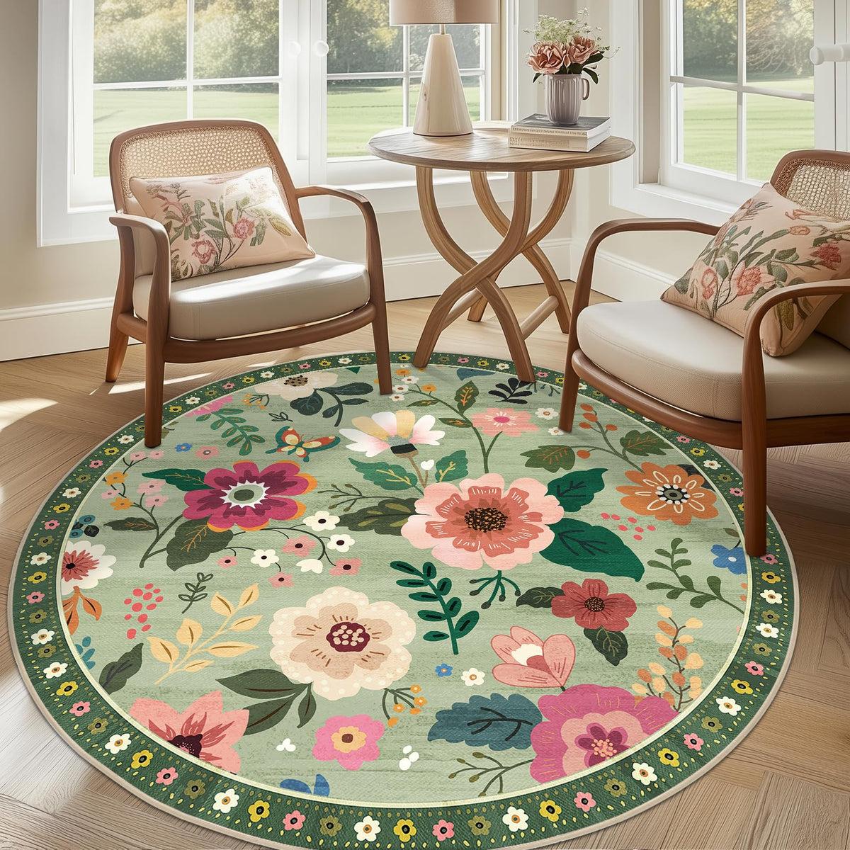 RELEANY Floral Washable 5x7 Area Rugs Black