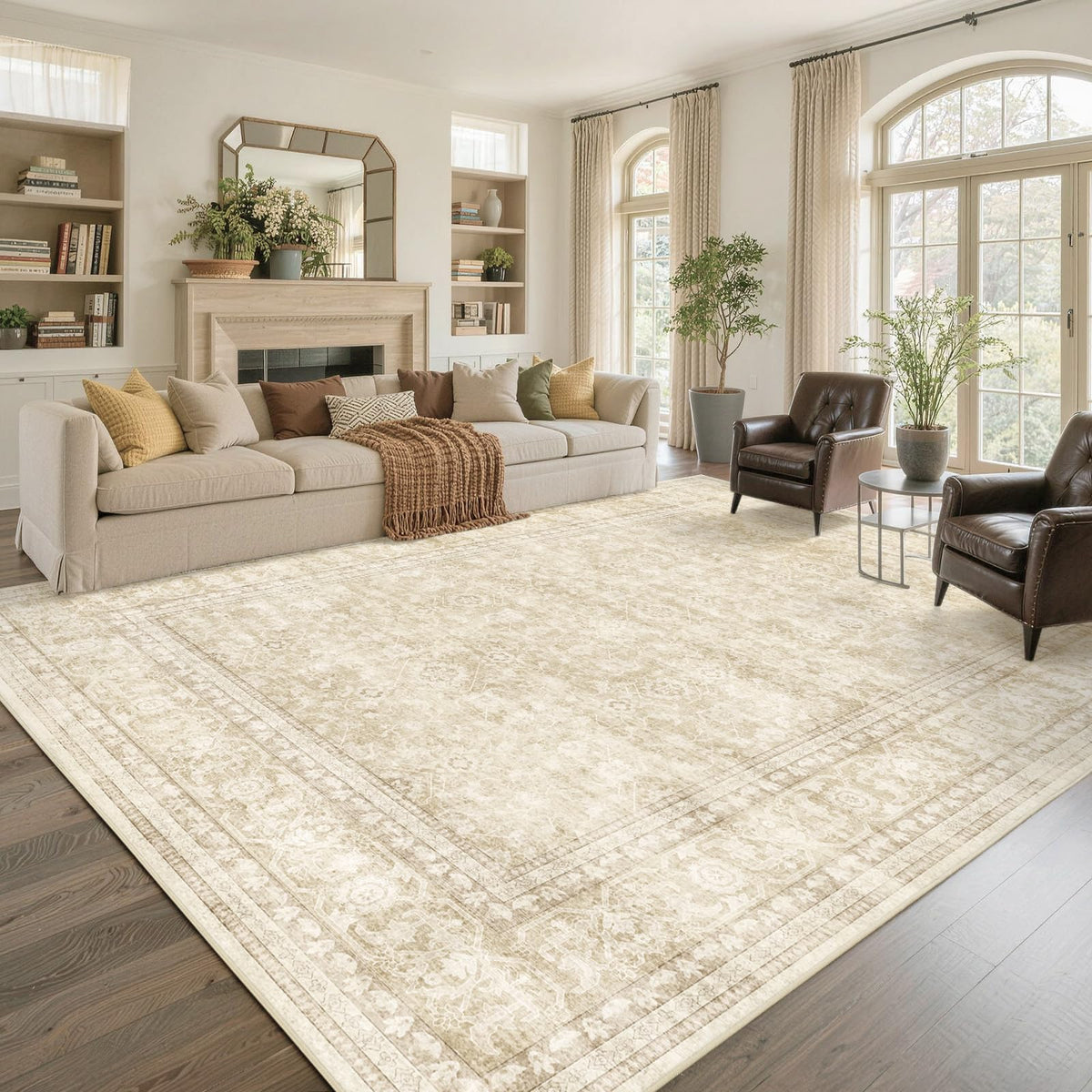 6x9 Ft Large Area Rugs for Living Room, Soft Non-Slip Machine Washable Rug, Vintage Stain Resistant Carpets for Bedroom Nursery Dining Room Home Decor (Beige)