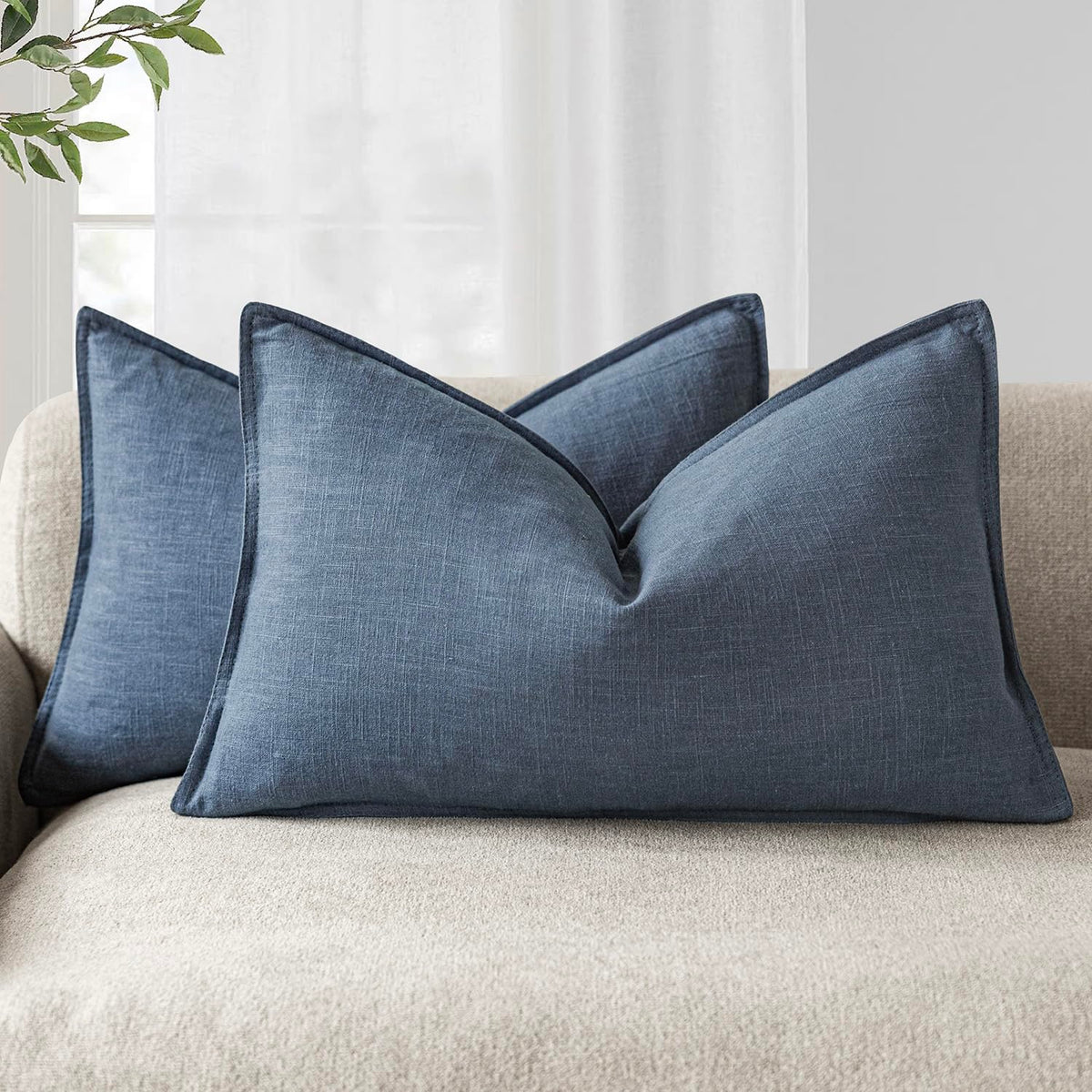 Foindtower Linen Solid Decorative Throw Pillow Covers 18x18 Natural Beige