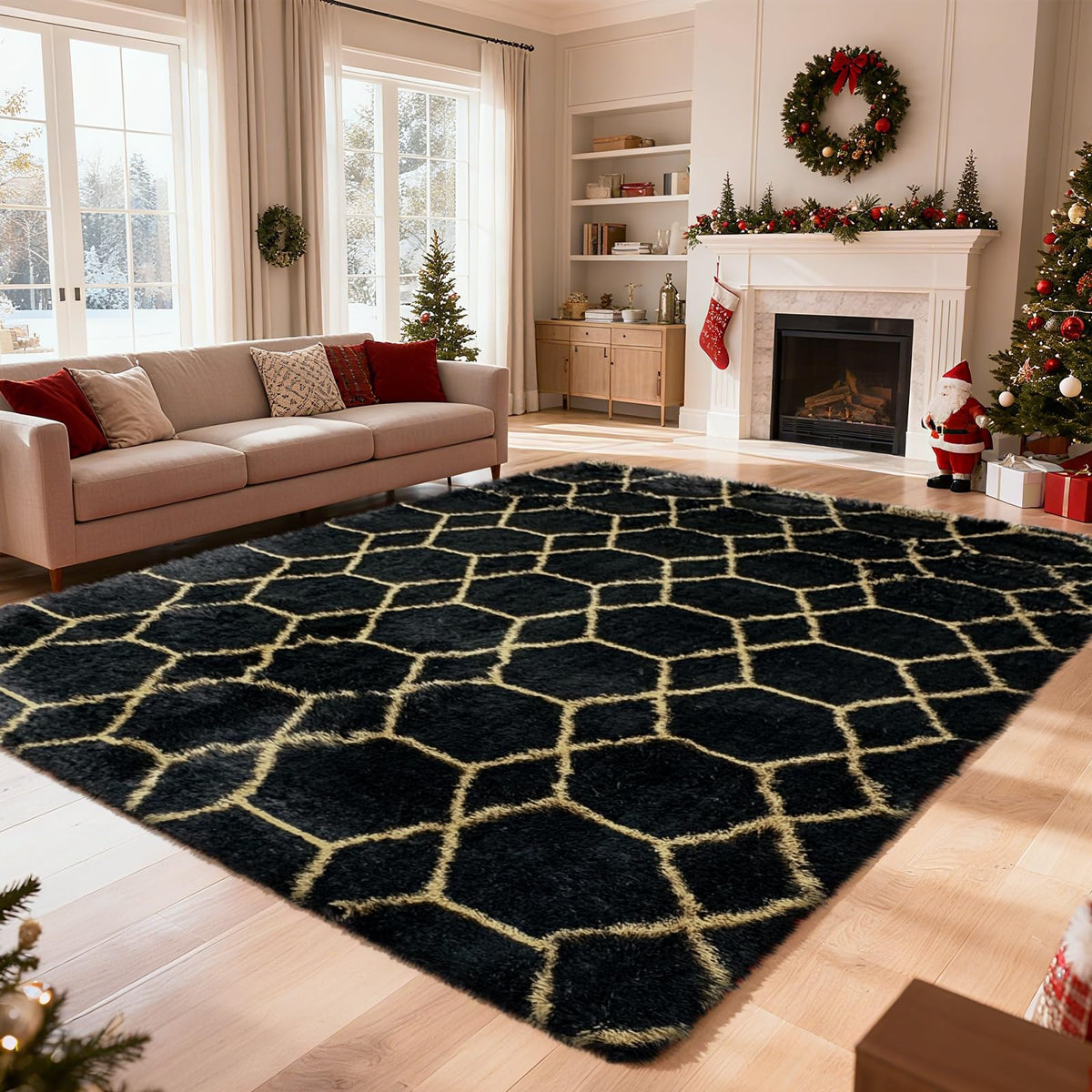 6x9 Black Fluffy Area Rug for Living Room,Large Shag Area Rugs for Bedroom