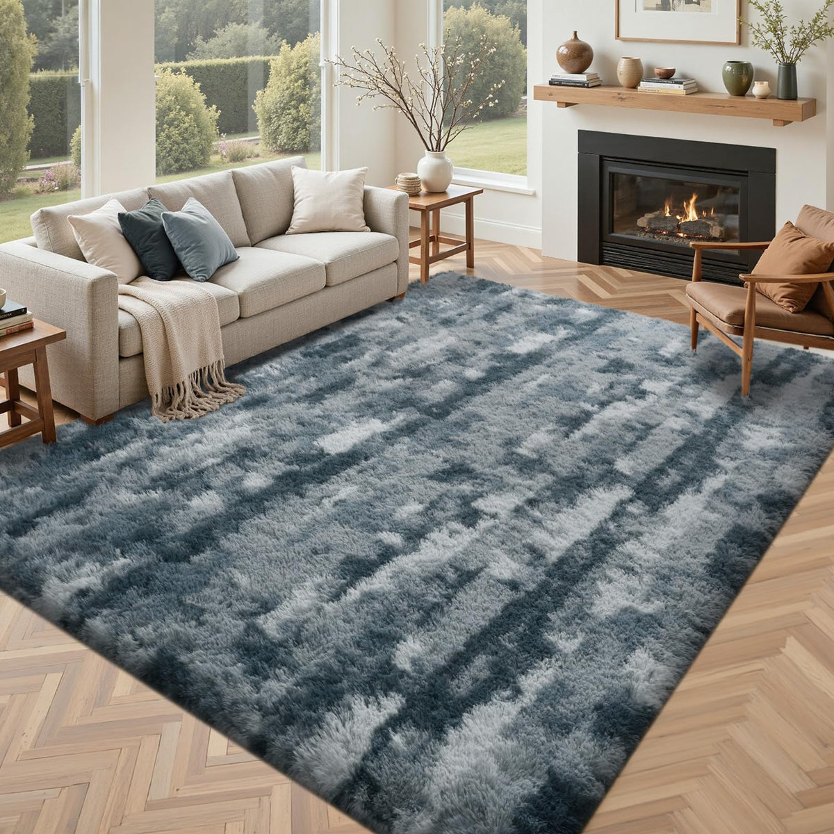 5x7 Black Area Rugs for Living Room, Large Fluffy Shag Bedroom Rugs Non-Slip, Ultra Soft Plush Carpet for Nursery Kids PlayRoom Dorm Office Indoor Modern Carpets