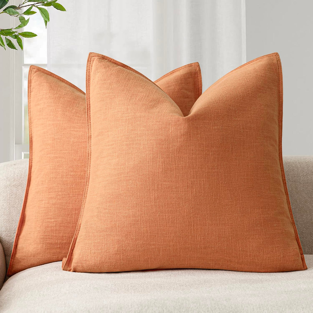 Foindtower Linen Solid Decorative Throw Pillow Covers 18x18 Natural Beige