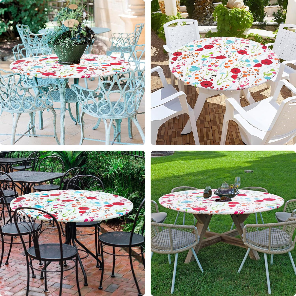 misaya Round Fitted Tablecloth with Elastic Edge, 100% Waterproof Oil Proof Plastic Table Cover, Vinyl Flannel Backed Tablecloth Fits 36"-44" Round Tables for Dinner, Outdoor, Picnic, Flowers