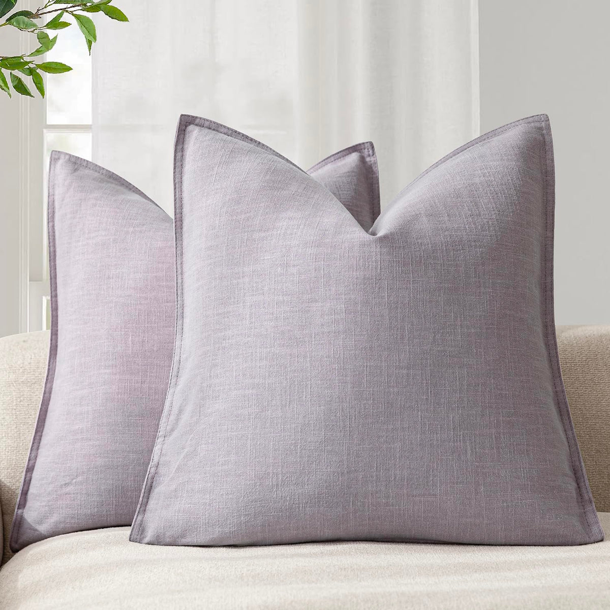 Foindtower Linen Solid Decorative Throw Pillow Covers 18x18 Natural Beige