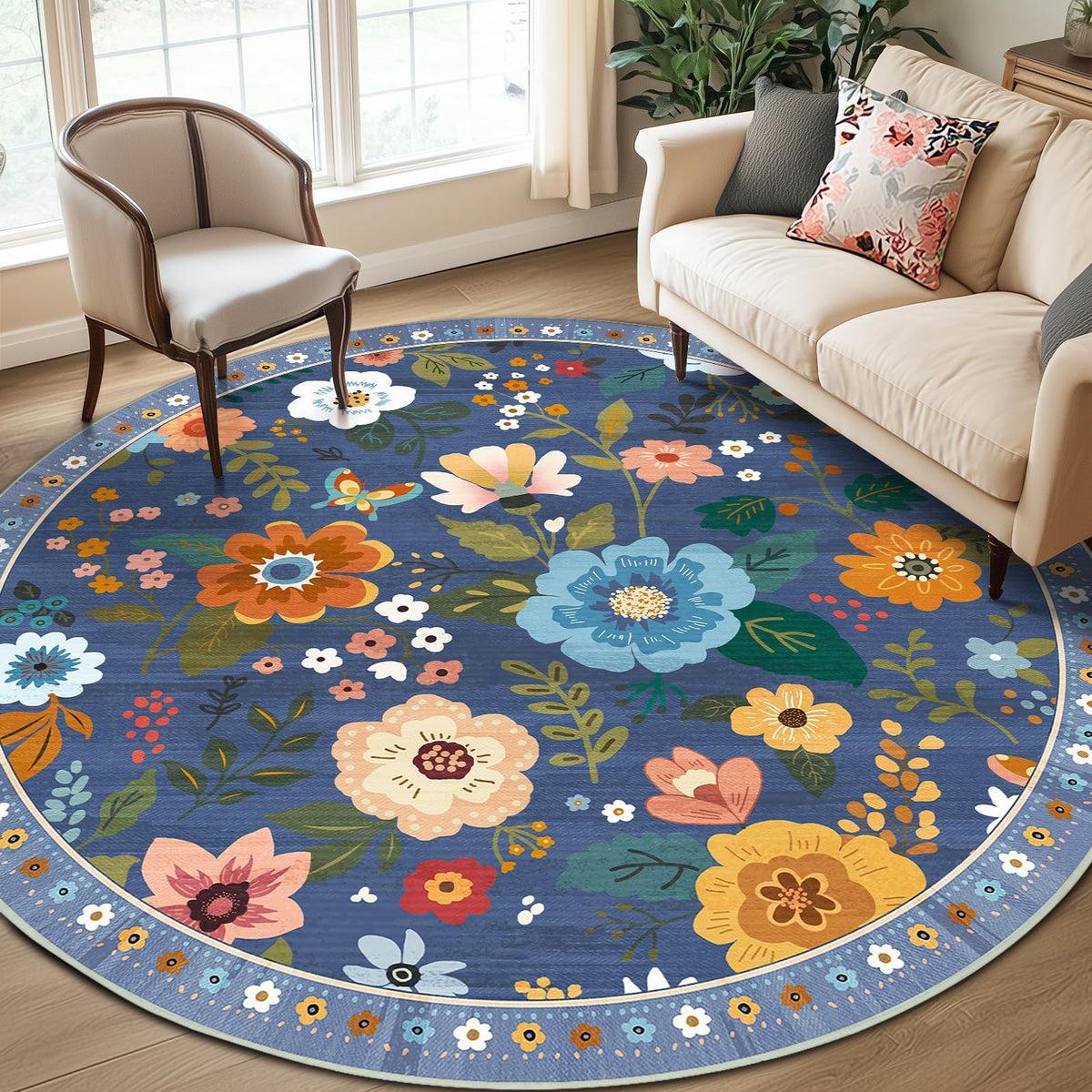 RELEANY Floral Washable 5x7 Area Rugs Black