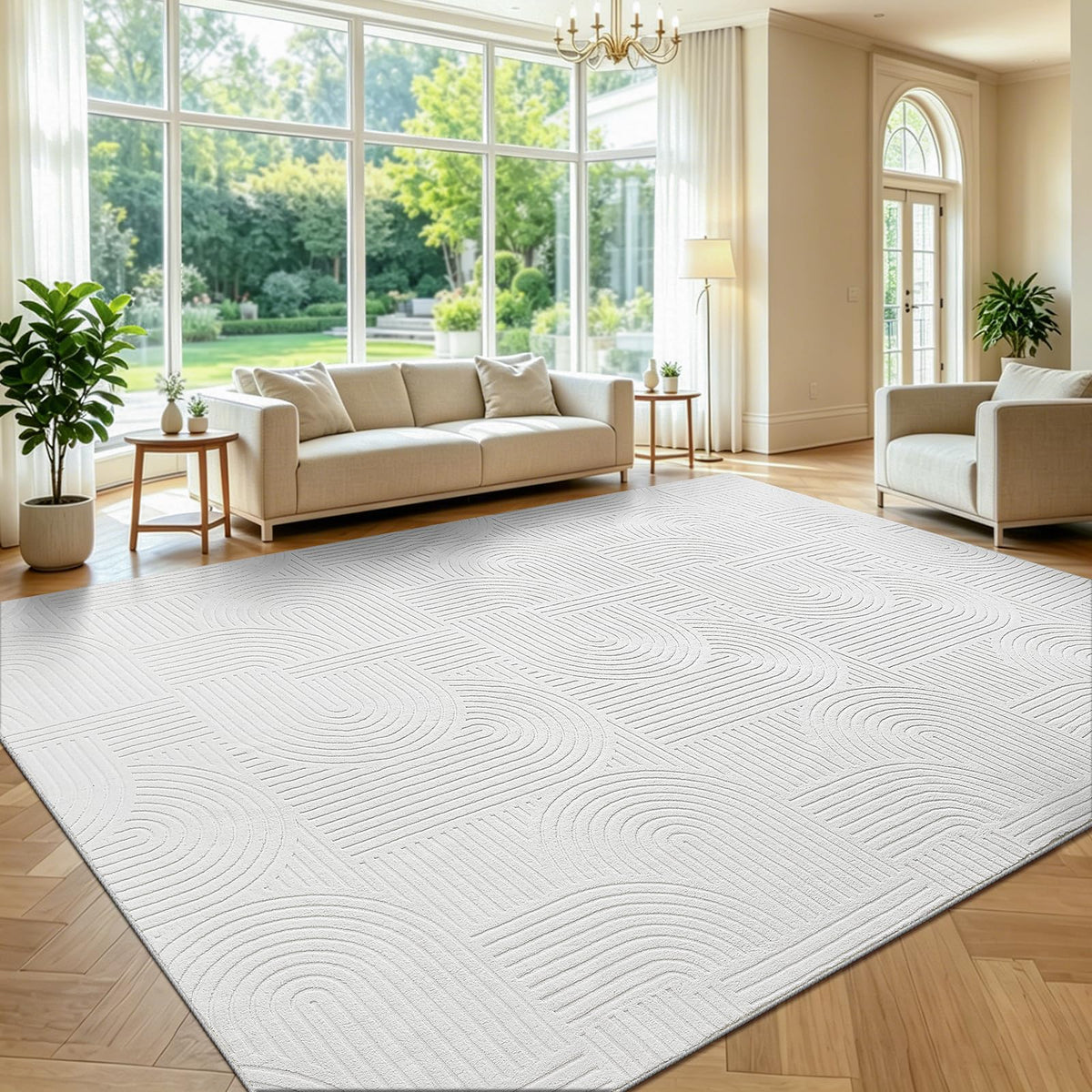 Pauwer 5x7 Area Rugs for Living Room, Modern Non Slip Washable Rug, White
