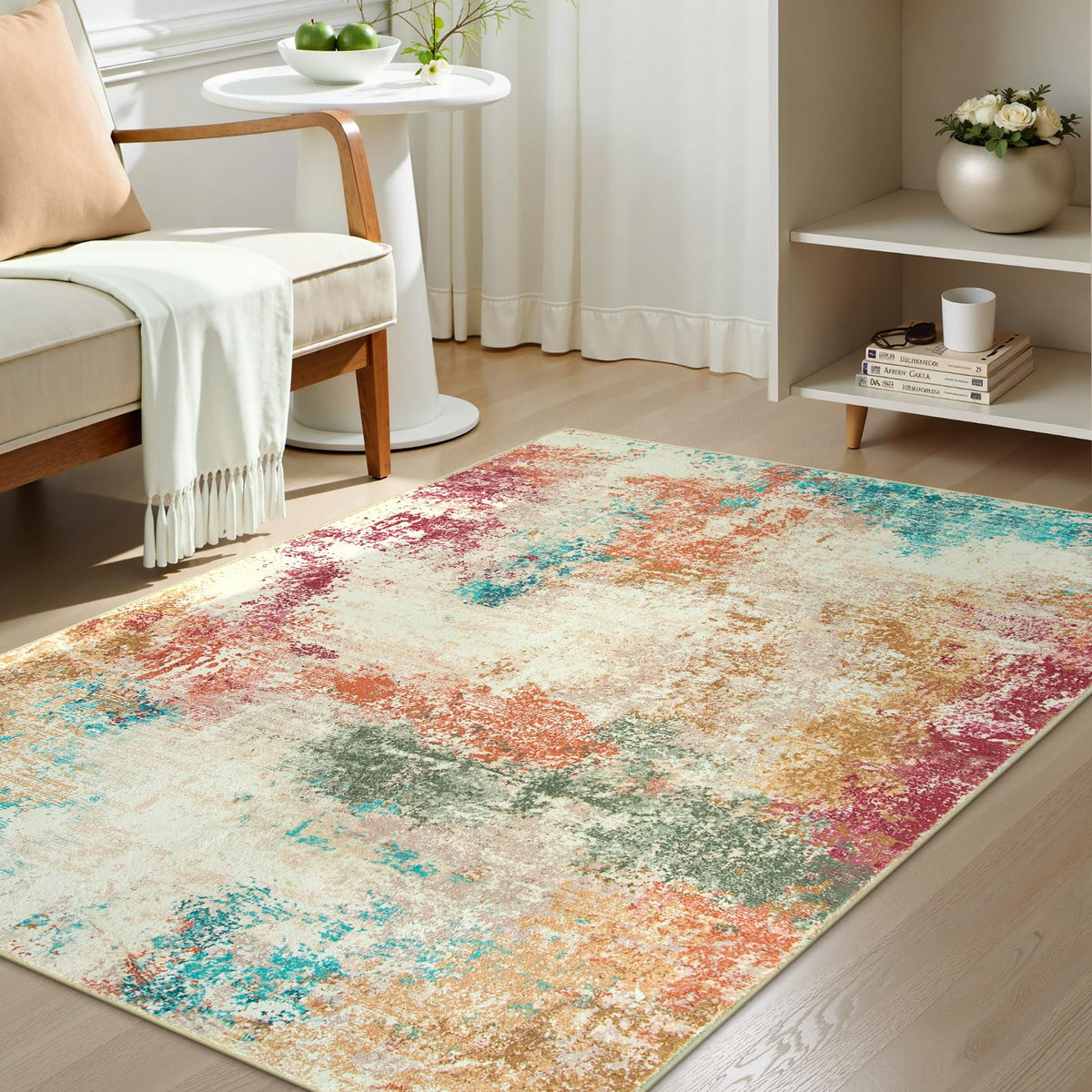 Lahome Modern Abstract Washable 5x7 Area Rugs for Living Room, Colorful Soft Bedroom Rug Low Pile Non Slip,Stain Resistance Dining Room Carpet for Nursery Office Entrance Home Office Decor