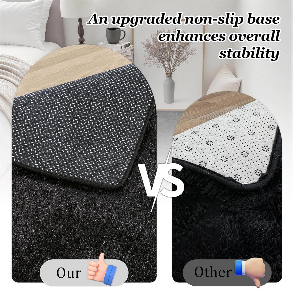 8x10 Area Rug Living Room Bedroom: Fluffy Plush Shag Carpet Black
