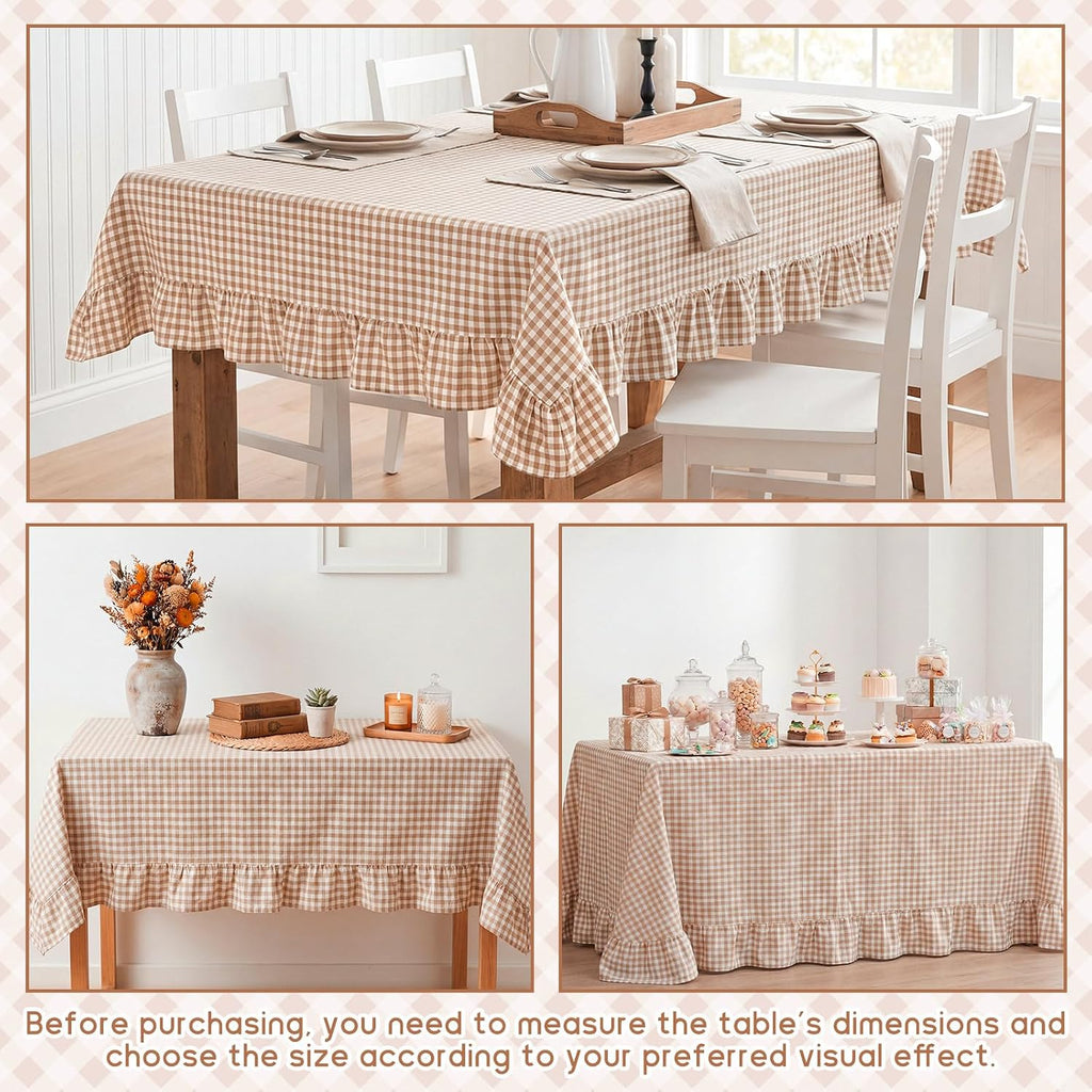 Mindsoft Brown Ruffled Gingham Tablecloth, 52 x 70 Inches, Rectangle