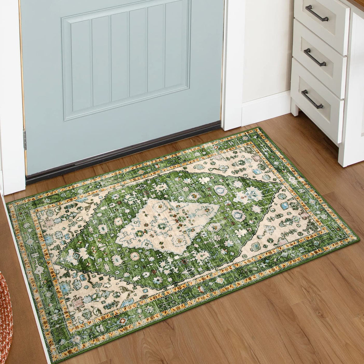 Lahome Felice Boho Tribal 2x3 Washable Small Rugs for Entryway Doormat Indoor Entrance, Throw Rugs with Rubber Backing, Bohemian Soft Non-Slip Bathroom Carpet for Bath Front Door Kitchen Floor