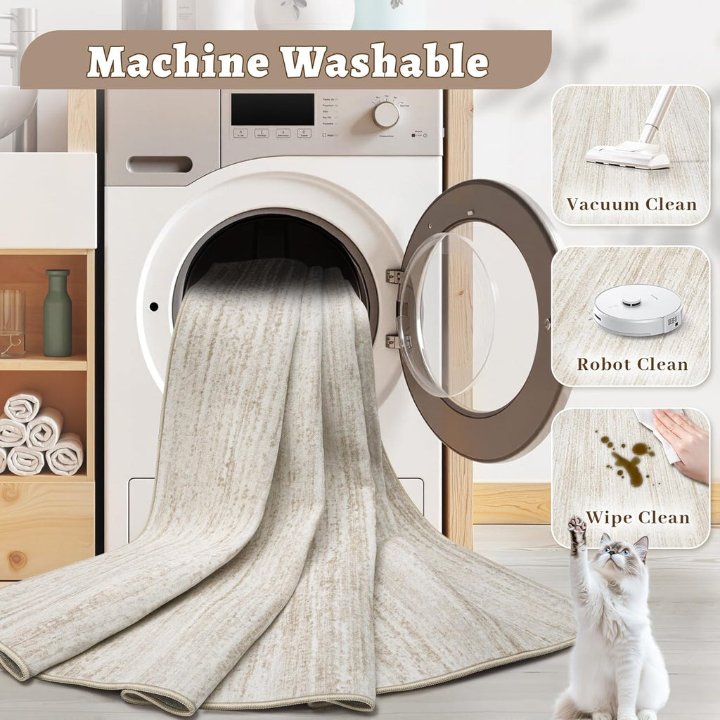 Area Rug 6x9 Living Room Rugs: Washable Modern Rug Non-Slip Soft Rugs Stain Resistant Printed Rug Indoor Carpet for Bedroom Kitchen Dining Room Nursery Home(Beige, 6'x9')