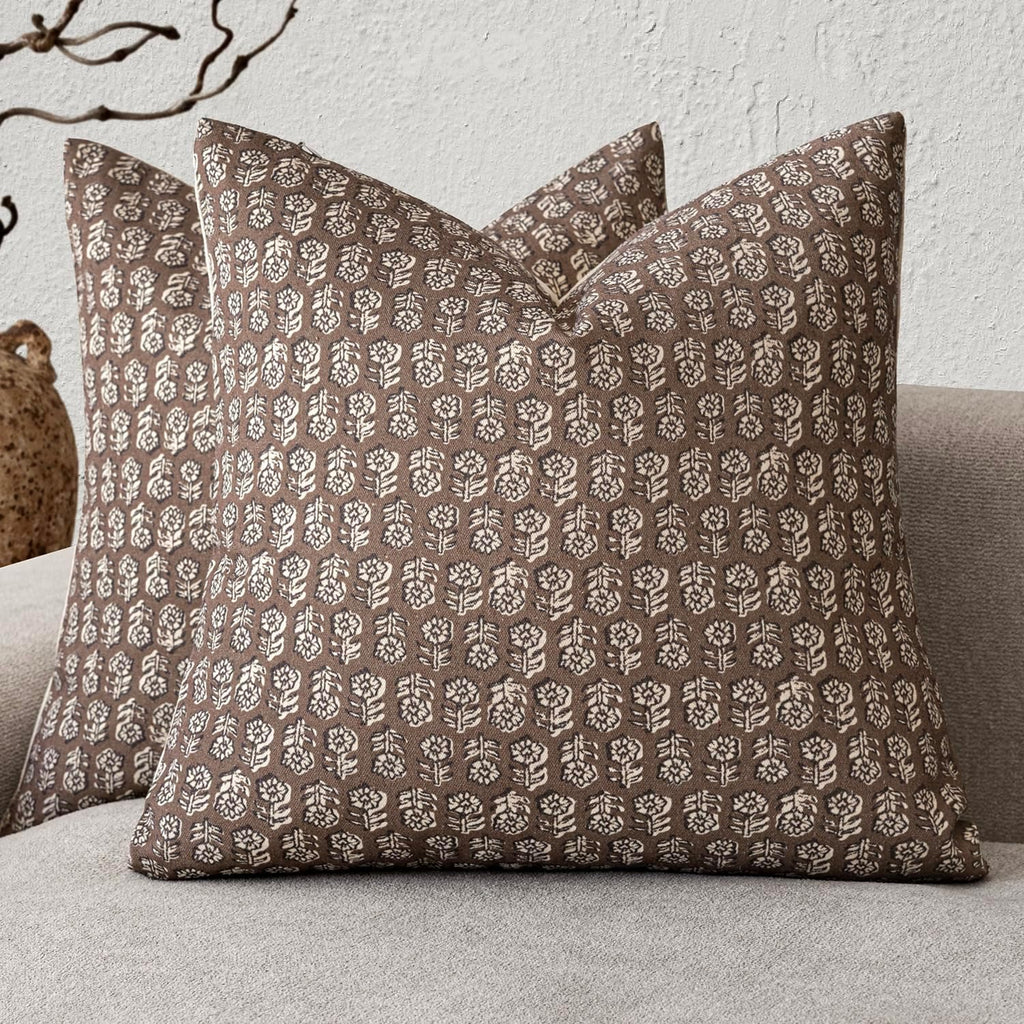 Foindtower Decorative Floral Print Throw Pillow Covers 20×20 Inch,Brown