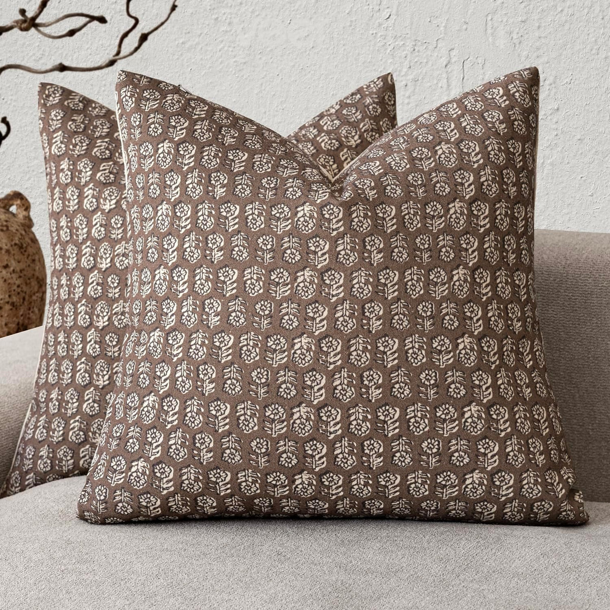 Foindtower Decorative Floral Print Throw Pillow Covers 20×20 Inch,Brown