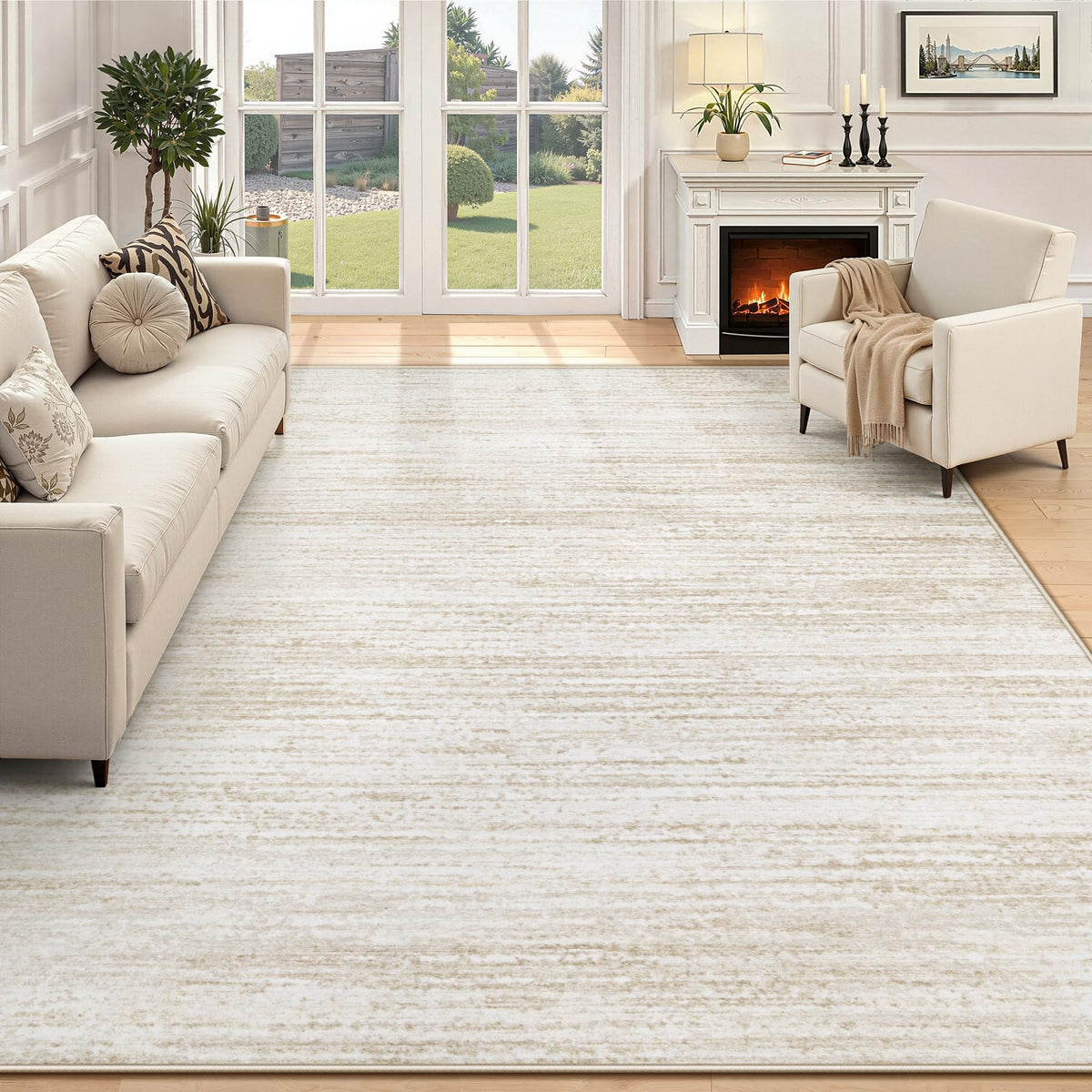 Area Rug 6x9 Living Room Rugs: Washable Modern Rug Non-Slip Soft Rugs Stain Resistant Printed Rug Indoor Carpet for Bedroom Kitchen Dining Room Nursery Home(Beige, 6'x9')