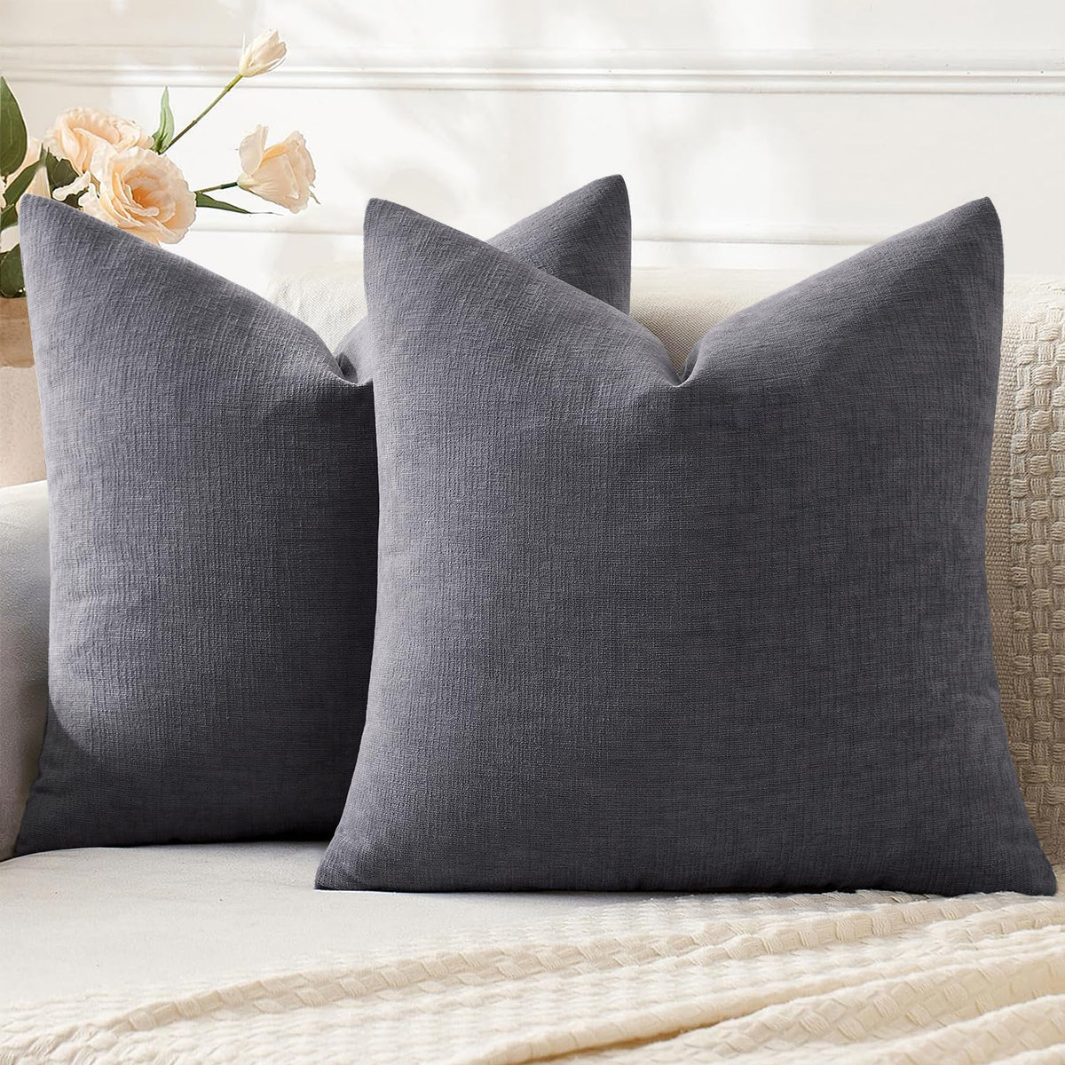 MIULEE Olive Green Chenille Couch Throw Pillow Covers, 18x18