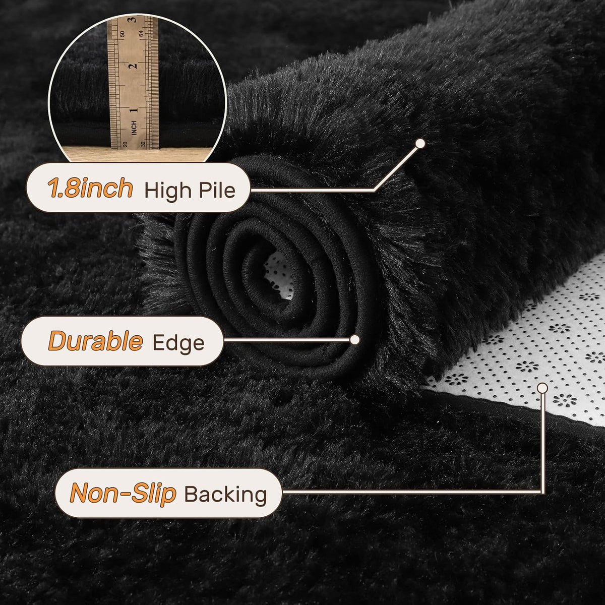 5x7 Black Area Rugs for Living Room, Large Fluffy Shag Bedroom Rugs Non-Slip, Ultra Soft Plush Carpet for Nursery Kids PlayRoom Dorm Office Indoor Modern Carpets