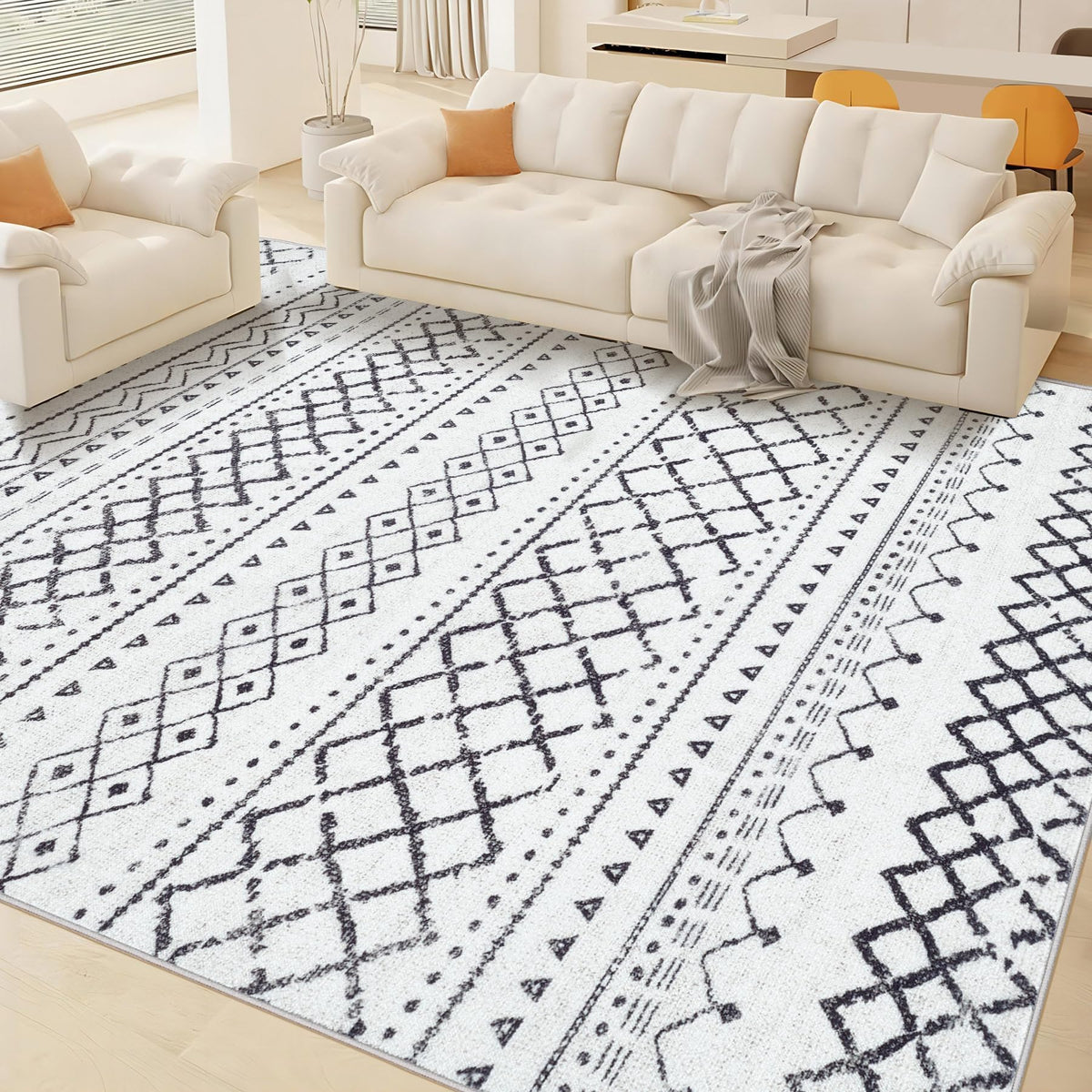 Area Rug for Living Room 6x9: Large Washable Boho Moroccan Rugs Geometric Neutral Rug, Non-Slip Foldable Morden Farmhouse Indoor Floor Carpet for Bedroom Dining Table Home(Brown Green,6'x9')