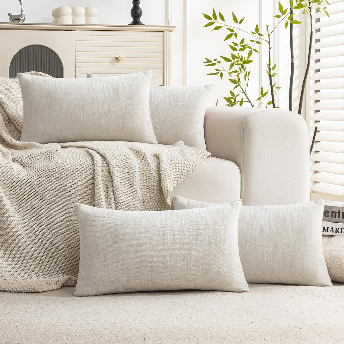 Set of 4 Soft Textured Throw Pillow Covers 18x18 Inch Cozy Decorative Farmhouse Cushion Cover Square Accent Pillow Cases for Bed Couch Sofa Living Room, Beige Taupe Brown