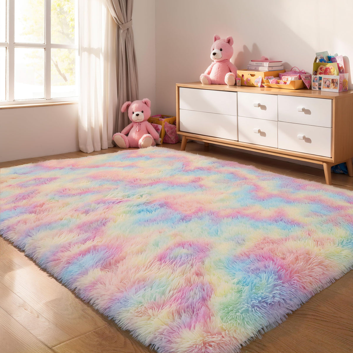 Pink Fluffy 4x6 Area Rugs for Bedroom Girls, Plush Washable Carpet