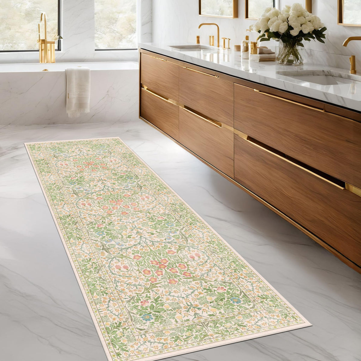 Vintage Floral Dark Green 3x5 Area Rugs for Entryway, Kitchen, Bedroom Beside Rug, Laundry Room, Non-Slip Low Pile Ultra Soft Stain Resistant Small Carpet