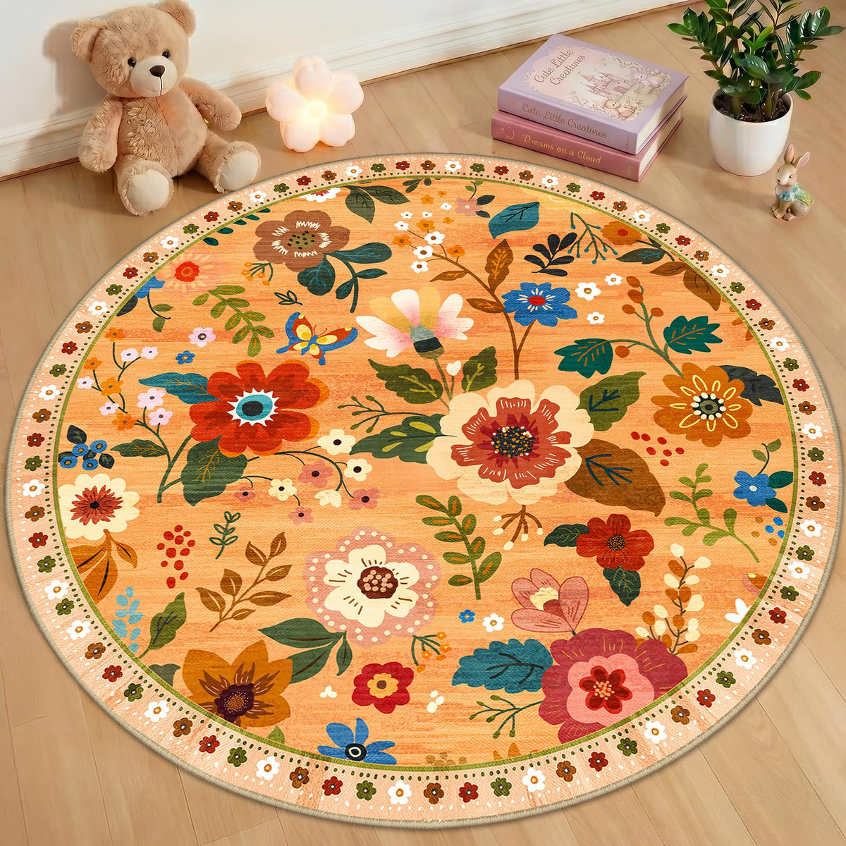 RELEANY Floral Washable 5x7 Area Rugs Black