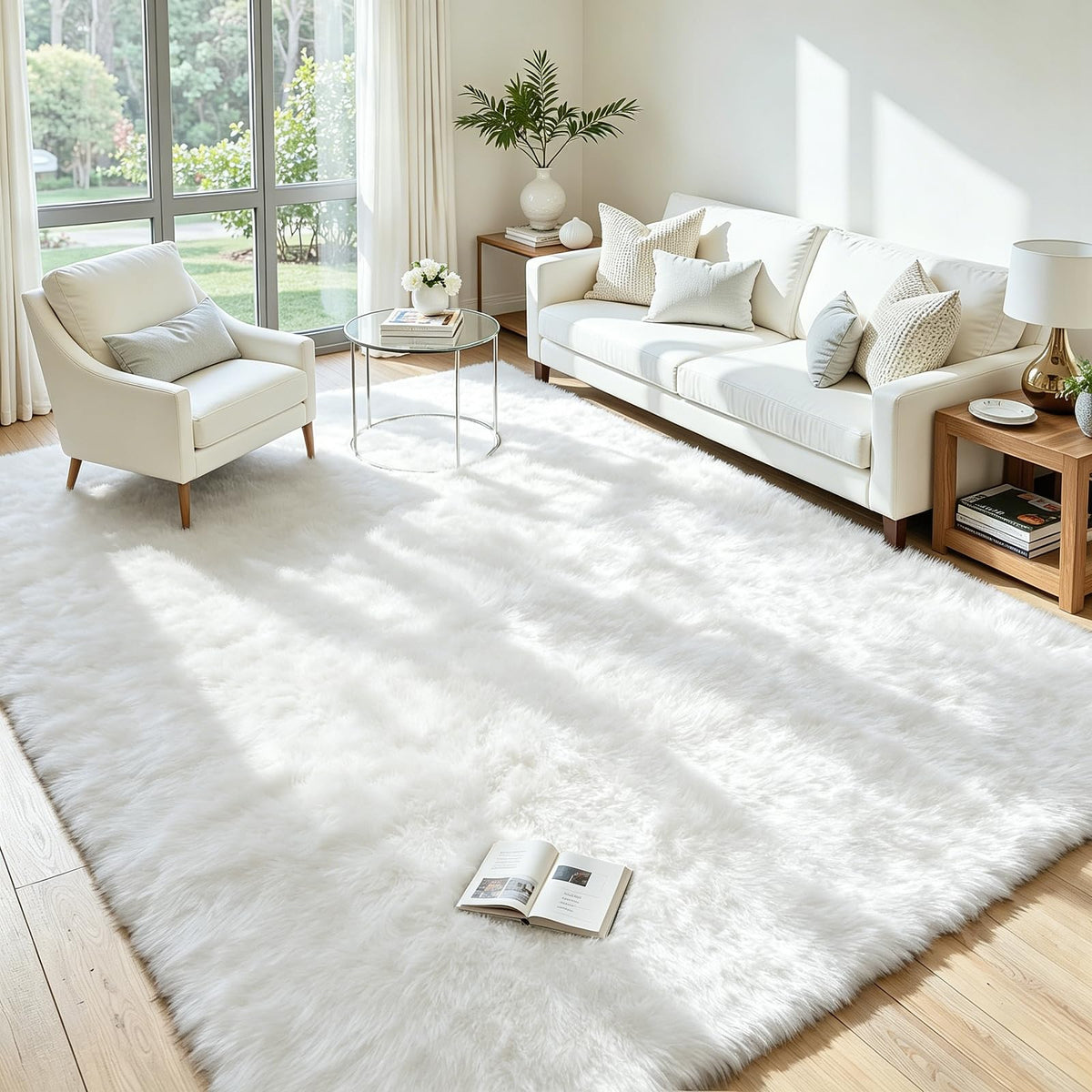 8x10 Fluffy Area Rug for Living Room: Soft Non-Slip Black Bedroom Carpet