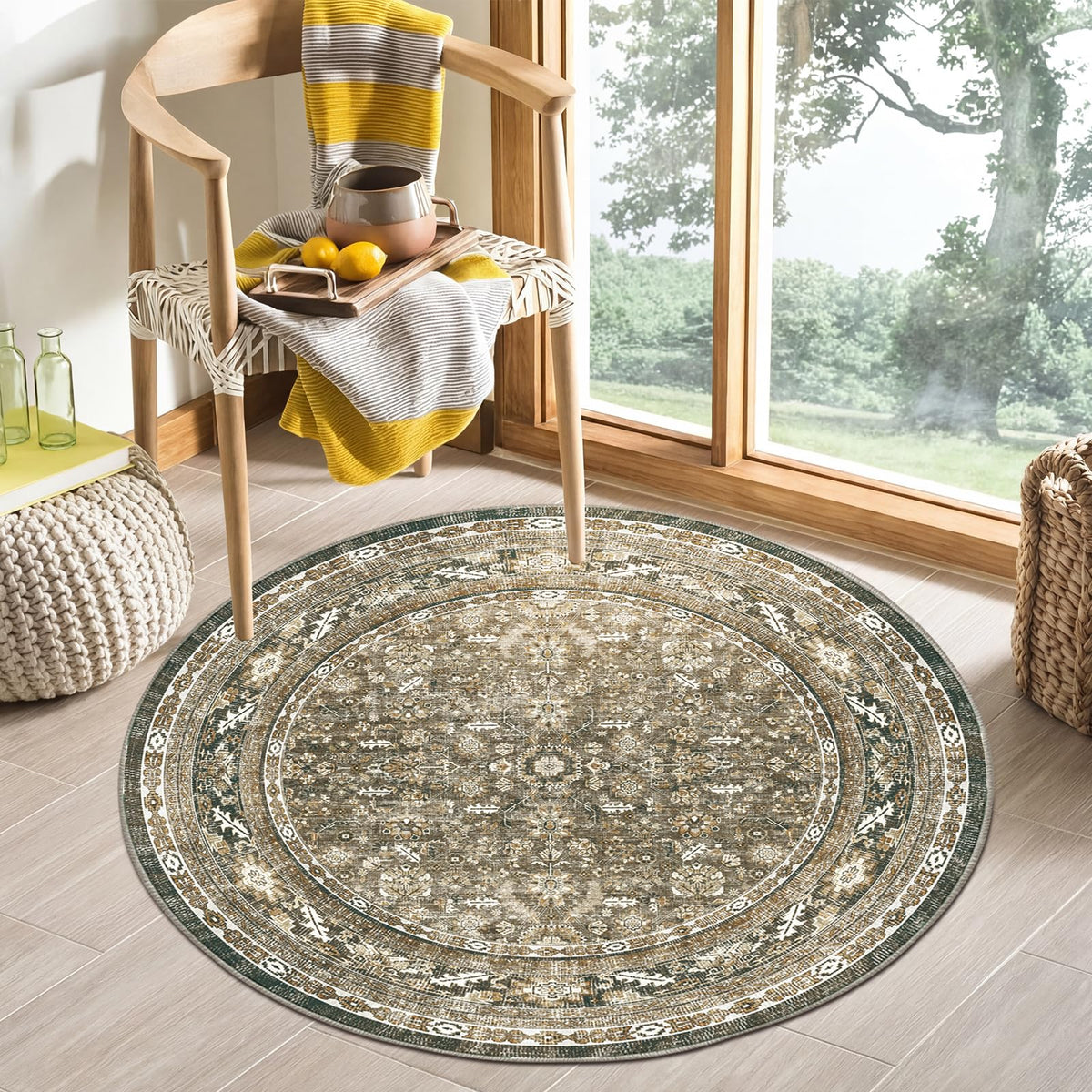 OPPODREAM Vintage Blue Area Rugs 5x7, Washable Rug for Living Room