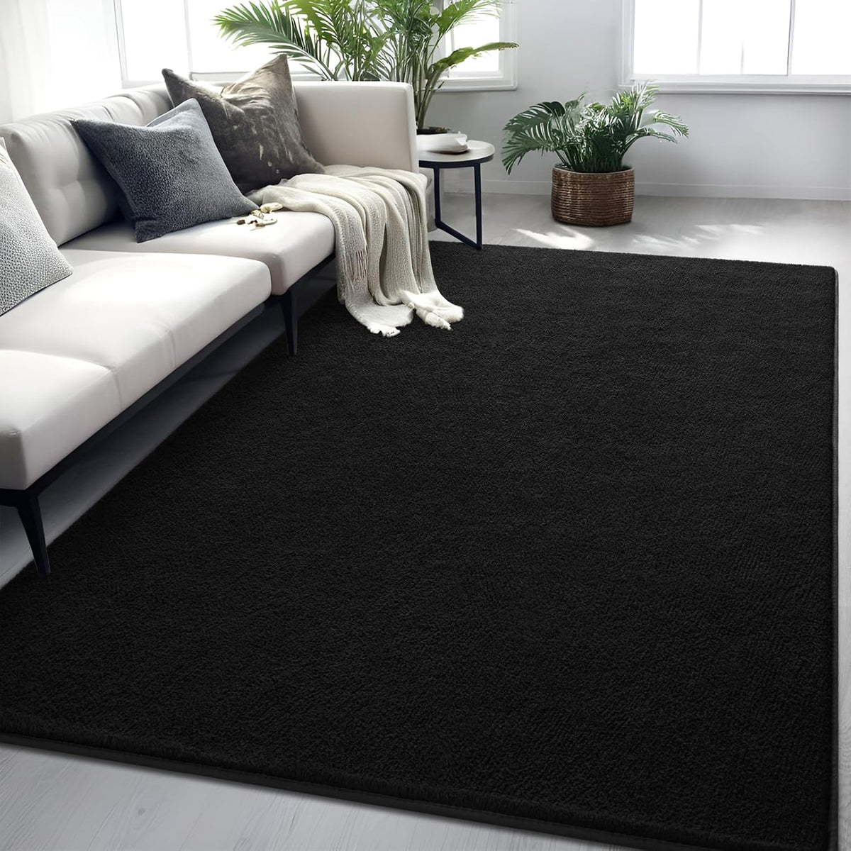 5x7 Black Area Rug Modern Aesthetic Minimalist