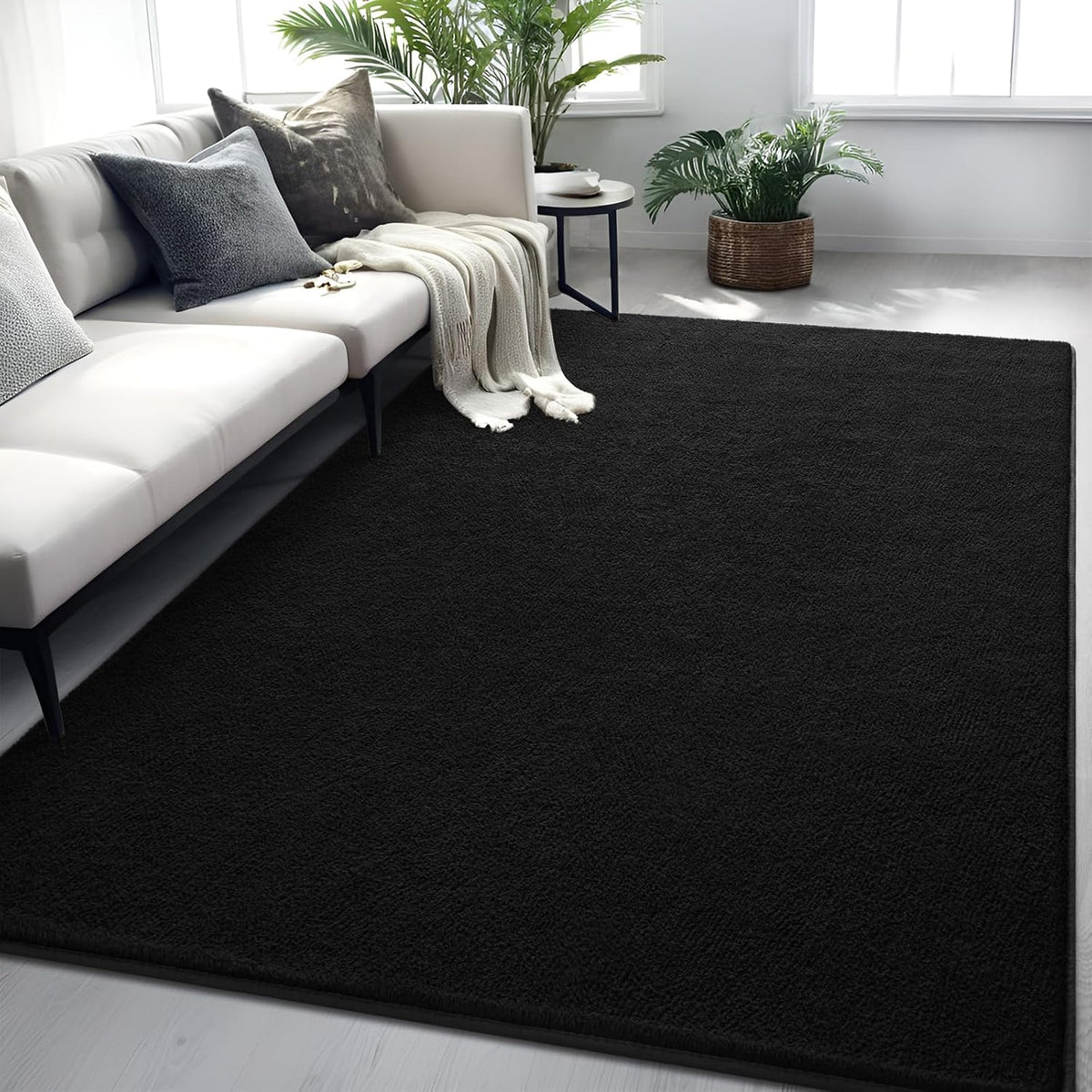 5x7 Black Area Rug Modern Aesthetic Minimalist
