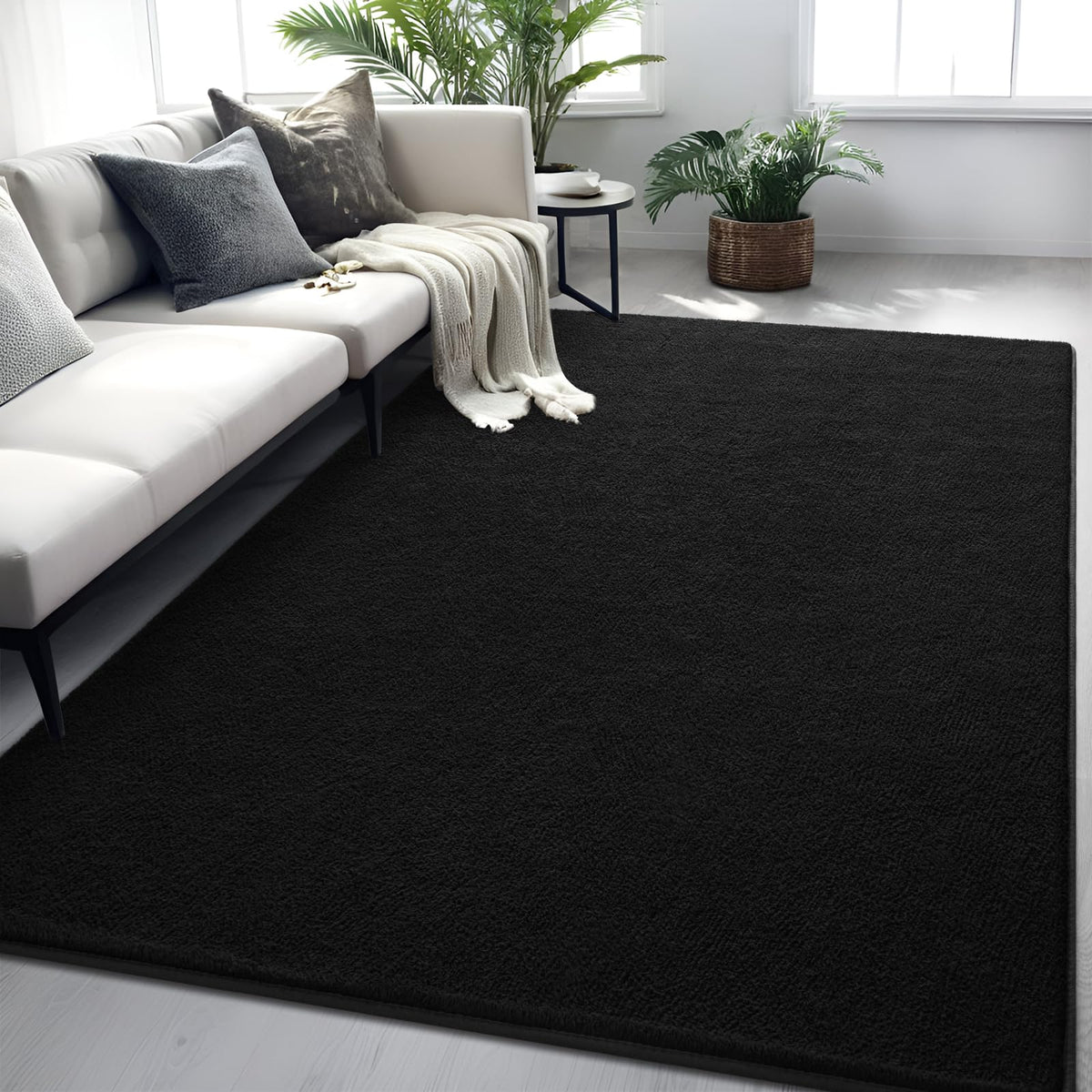 5x7 Black Area Rug Modern Aesthetic Minimalist