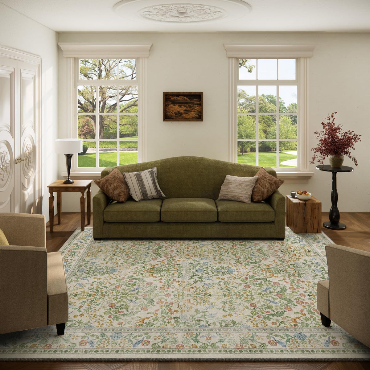 Washable Area Rugs for Living Room: 9x12 Area Rug for Bedroom Vintage Stain Resistant Non Slip Low Pile Lightweight Soft Carpet for Kitchen Dining Room Farmhouse Kids Room Nursery