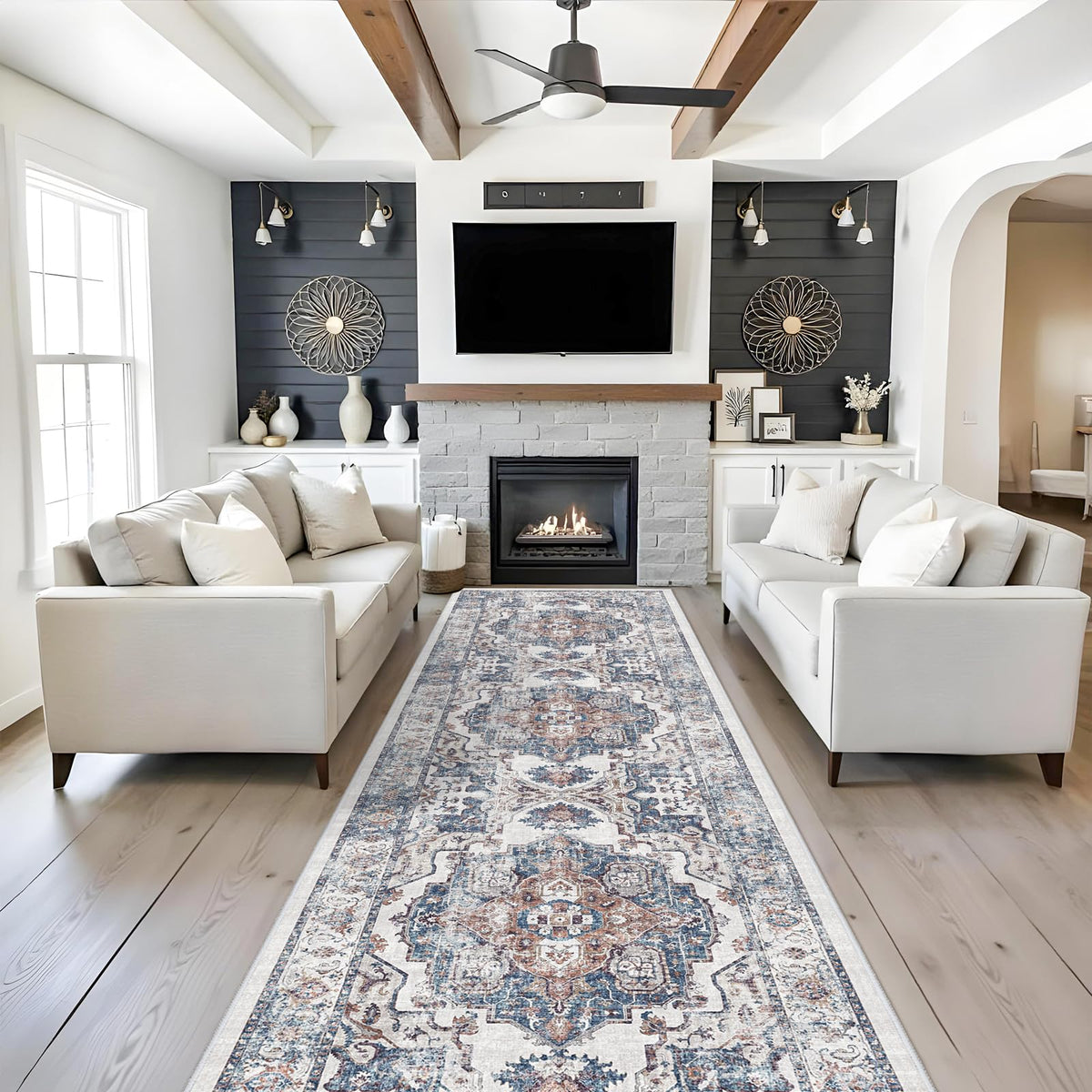 Hallway Washable Runner Rug - 2x10 Kitchen Rugs Entryway Rug Runner Vintage Soft Floor Mat Non Slip Indoor Farmhouse Carpet for Bathroom Living Room Bedroom (2 X 10, Beige)