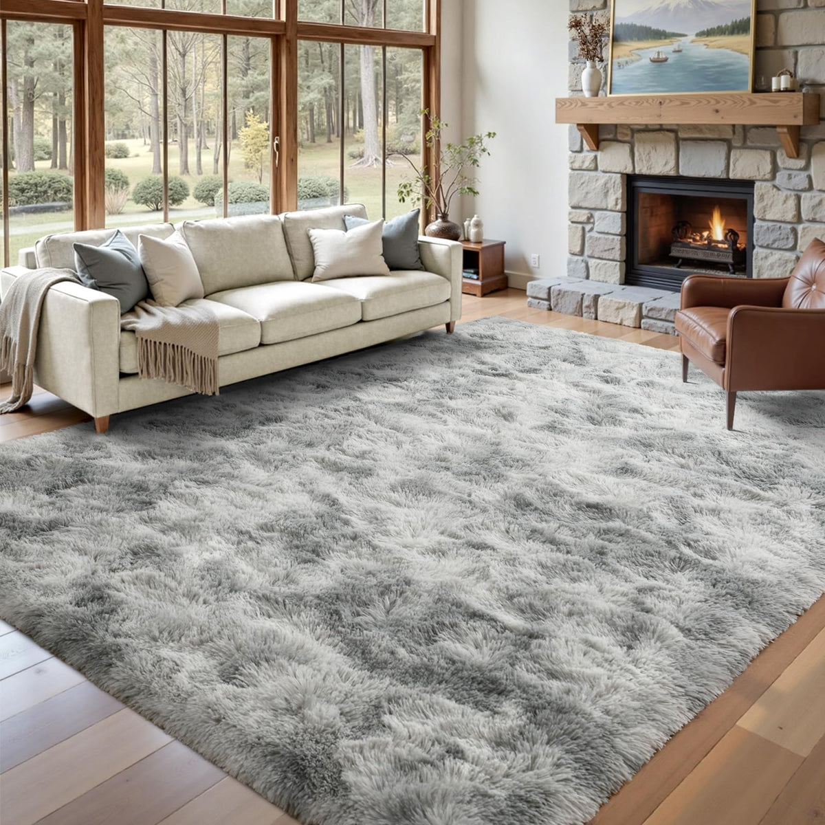 5x7 Black Area Rugs for Living Room, Large Fluffy Shag Bedroom Rugs Non-Slip, Ultra Soft Plush Carpet for Nursery Kids PlayRoom Dorm Office Indoor Modern Carpets