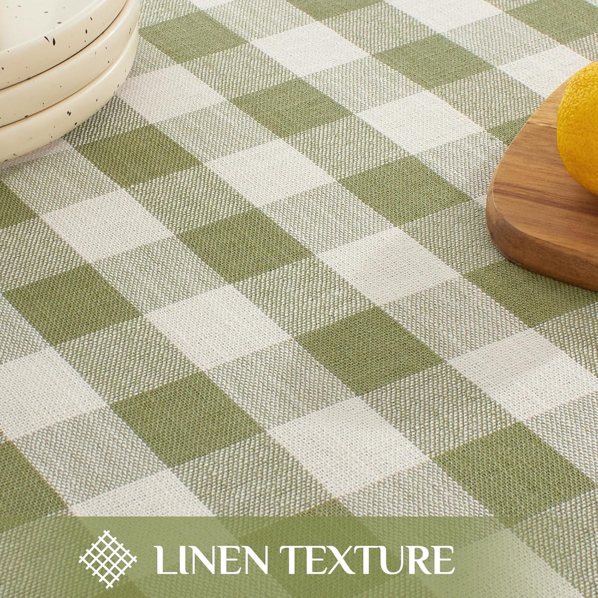 Softalker Gingham Rectangle Tablecloth with Tassel, Sage Green, 55" x 84"