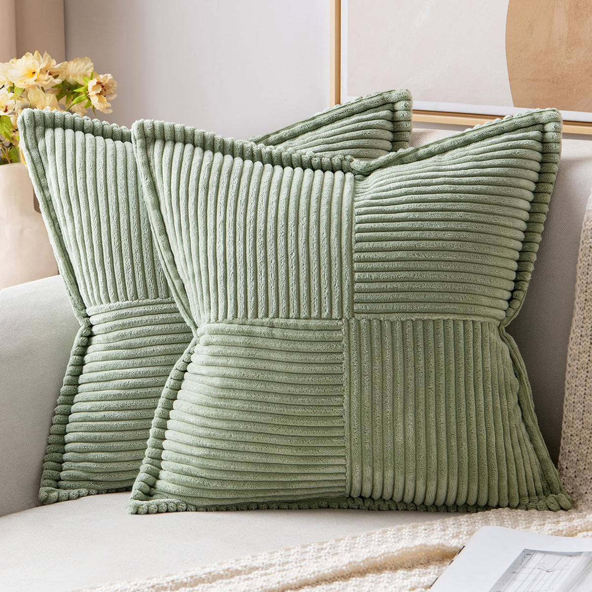 MIULEE Decorative Throw Pillow Covers for Couch 18x18 Inch Beige 2 Pack