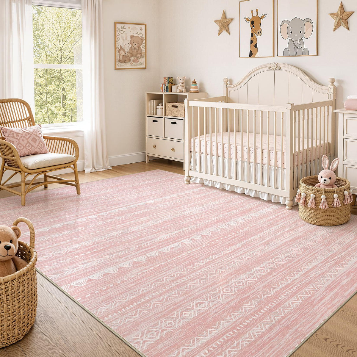 Nakagishi Boho 5x7 Area Rug Living Room Rugs Machine Washable Beige/Brown