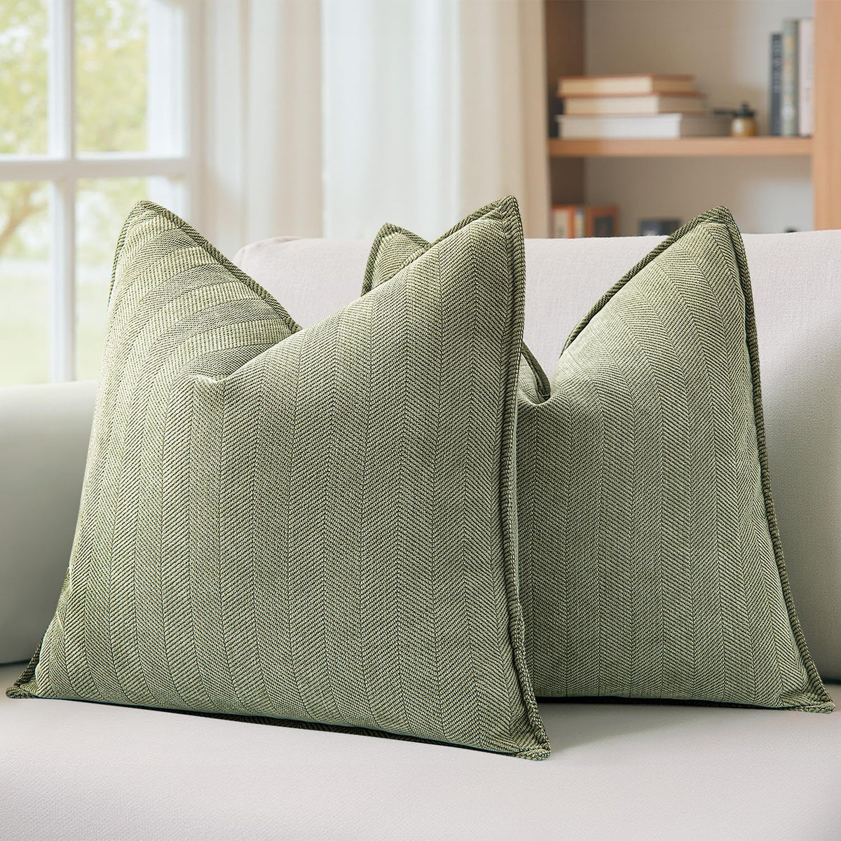 MIULEE Pack of 2 Sage Green Decorative Chenille Pillow Covers 20x20 Inch