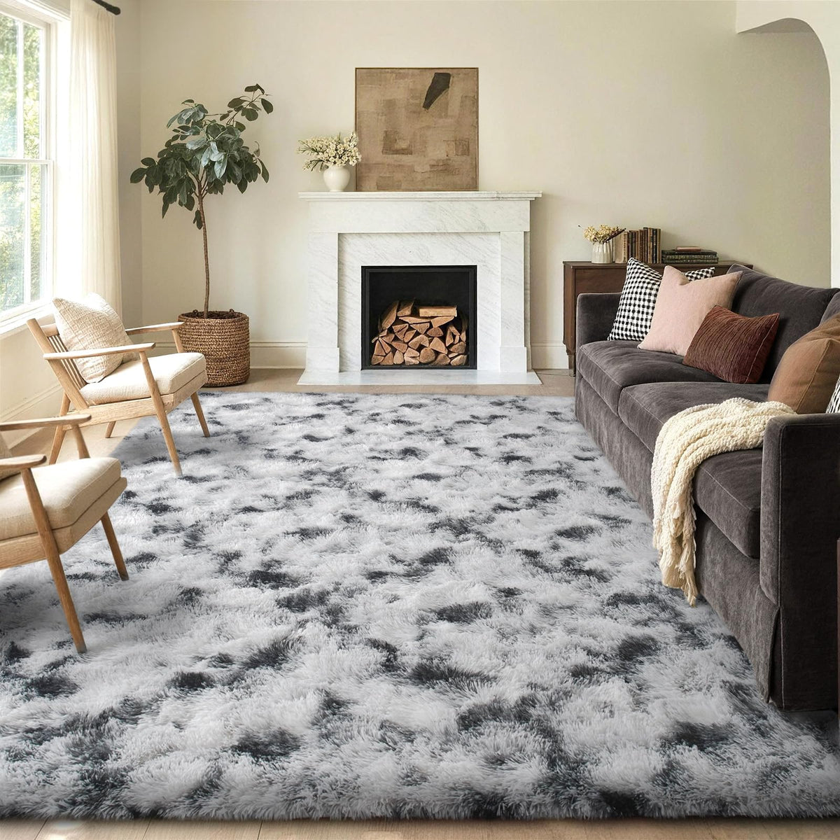 5x8 Area Rugs For Living Room Fluffy Black Rug For Bedroom (Black)